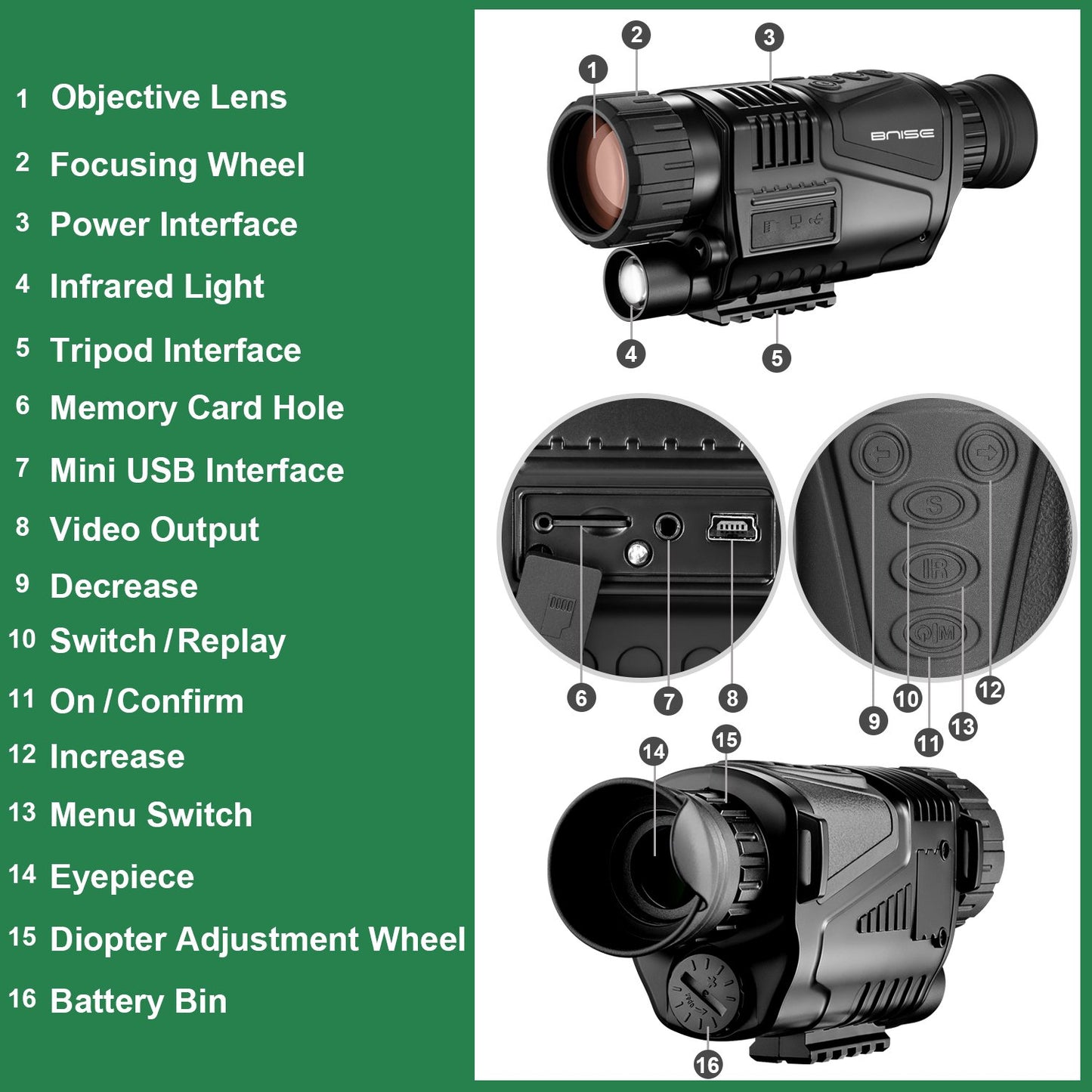 BNISE Night Vision Monocular,8 X40 Digital Night Vision Infrared Monocular Night Vision Goggles with Take Photo/Video Record/Playback 8G TF Card