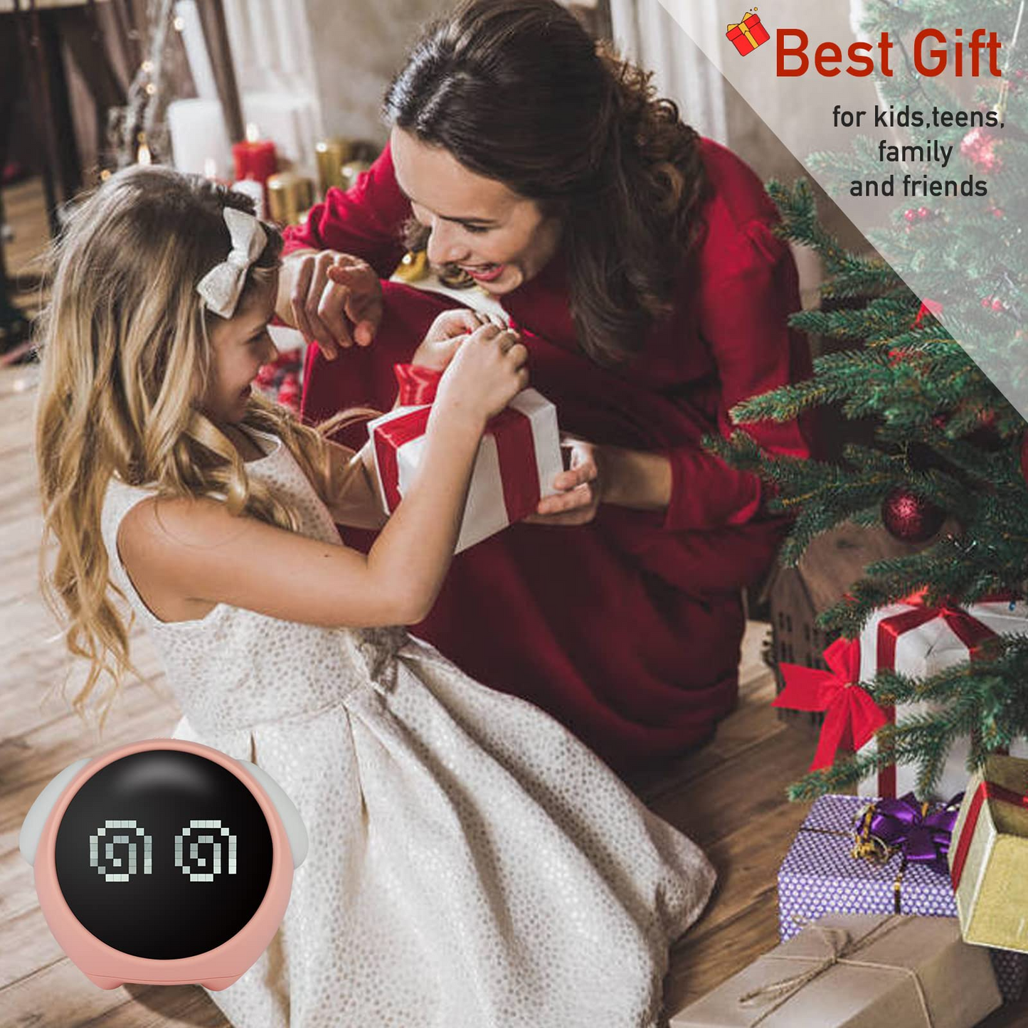 BNISEClock,Kids Alarm Clock,Sleep Training Clock,Cute Sound Machine Alarm Clock,Wake Up Light & Night Light, Dual Alarm Clock,5 Kinds of Music Bedside Alarm Clock for Girls Boys Bedroom,Gifts for Kids