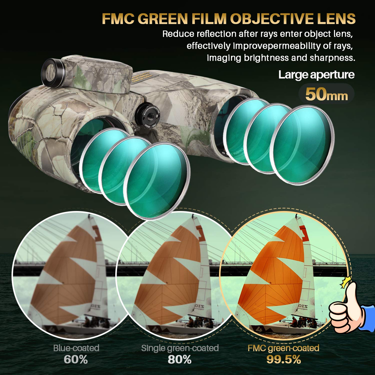 BNISE Marine Binoculars with Compass and Rangefinder for Adults - Waterproof 10x50 HD Binoculars BAK4 Prism FMC Lens, with Harness Strap for Navigation Hunting Bird Watching, Boating