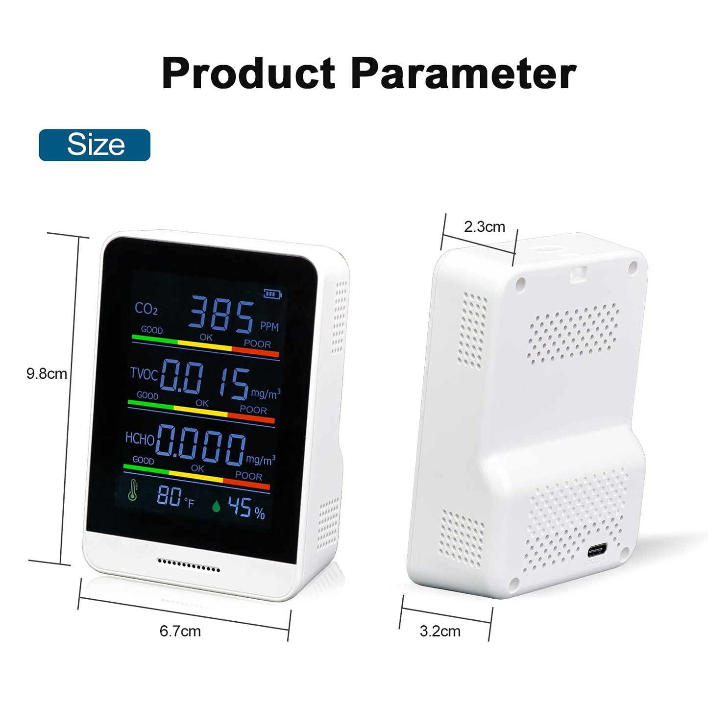 BNISE Co2 Detector Air Quality Monitor Indoor Carbon Dioxide Detector and Alarm Function Temperature & Relative Humidity Sensor Digital Pollution Tester for Wine Cellars Homes Office Car Grow Tents