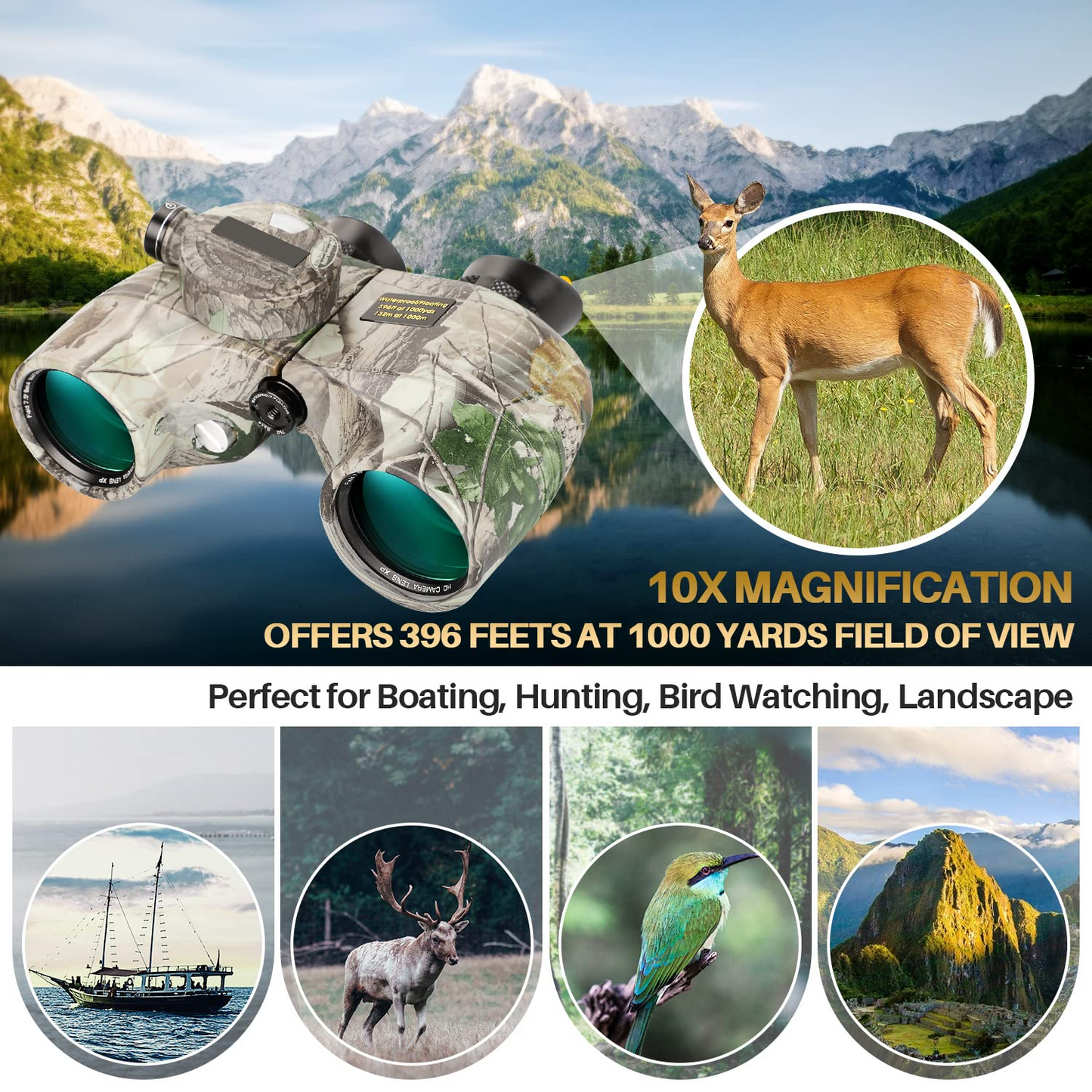 BNISE Marine Binoculars with Compass and Rangefinder for Adults - Waterproof 10x50 HD Binoculars BAK4 Prism FMC Lens, with Harness Strap for Navigation Hunting Bird Watching, Boating