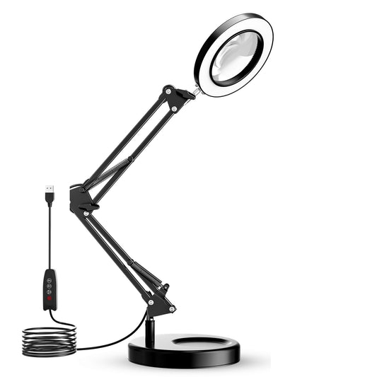 10X Lighted Magnifying Glass Lamp with 3 Color Modes, 72 LEDs and Real Glass Lens - For Close Work, Repair, Reading, Crafts