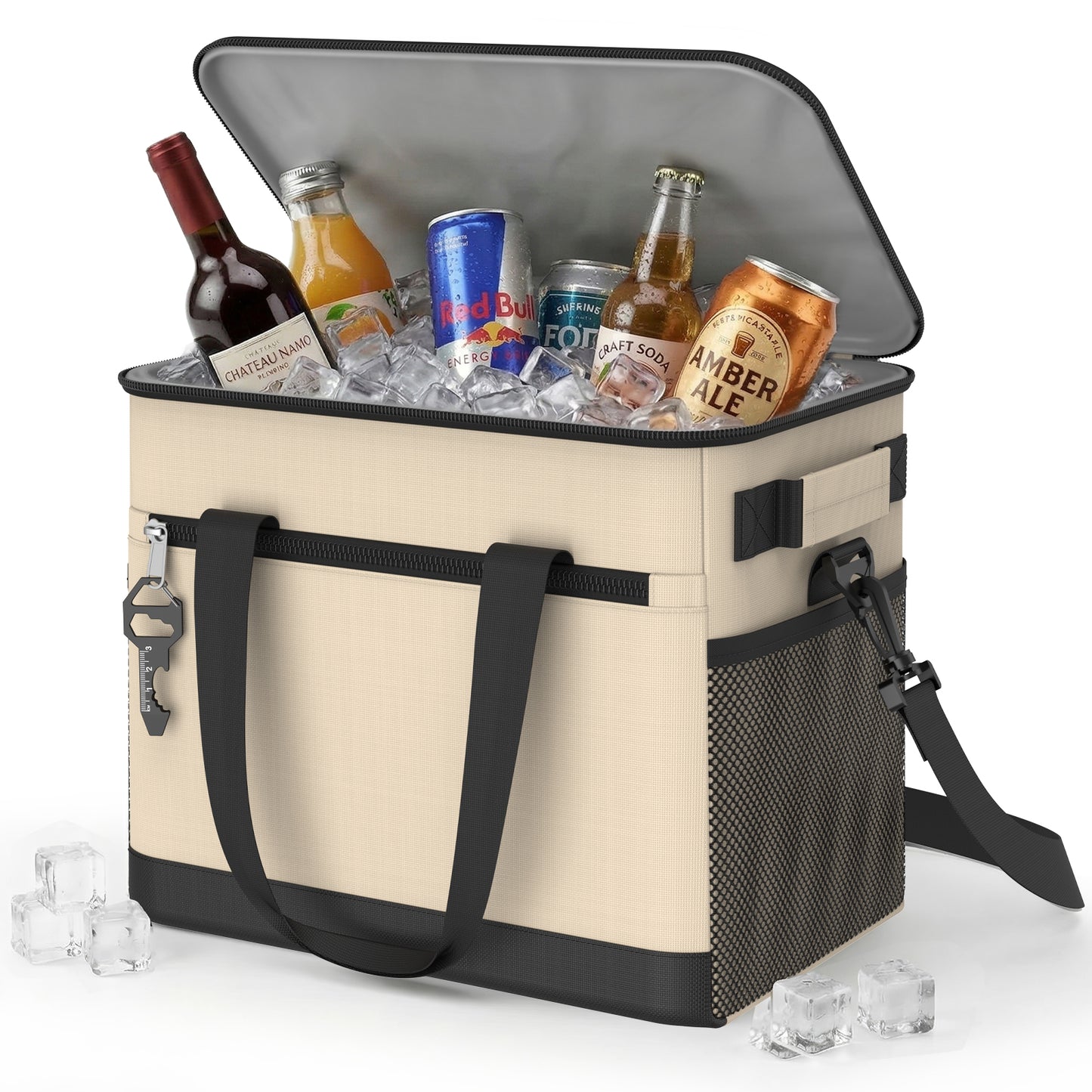 BNISE Insulated Cooler Bag, 24 Can/20L Leakproof Soft Sided Cooler with Shoulder Strap, Foldable Waterproof Tote for Camping Hiking Picnic Beach