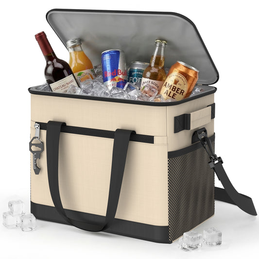 BNISE Insulated Cooler Bag, 24 Can/20L Leakproof Soft Sided Cooler with Shoulder Strap, Foldable Waterproof Tote for Camping Hiking Picnic Beach