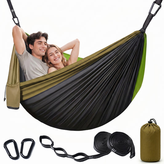 BNISE Double Camping Hammock, 660lbs Portable Nylon Hammock with Two Tree Straps and Carry Bag, Lightweight for Outdoor Camping Hiking Backpacking Travel