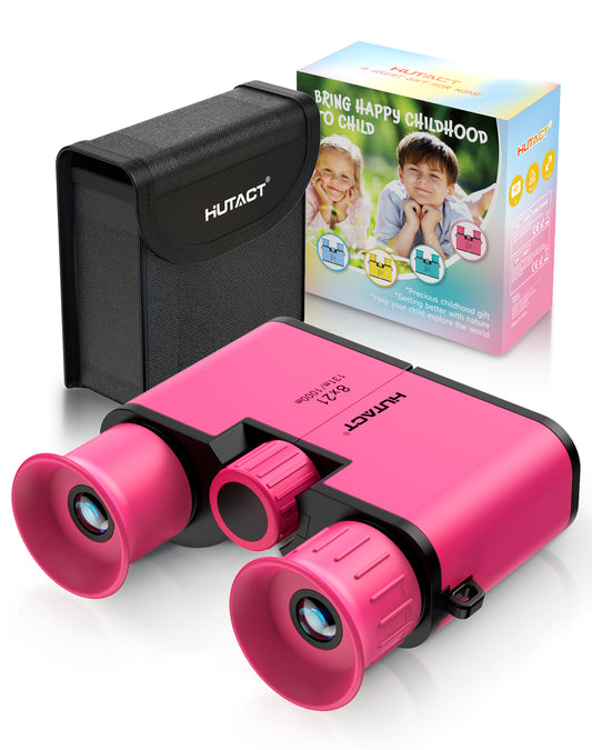 BNISE Kids Binoculars for Ages 6–12, Compact 8x21 Binoculars for Bird Watching and Outdoor Exploration, Small Binoculars with BAK4 Optics, Carry Bag & Neck Strap (Pink)
