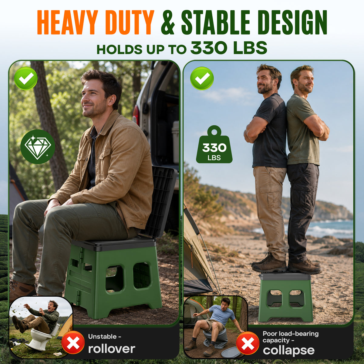 BNISE Portable Camping Toilet with Lid, 330Lbs Folding Toilet with Garbage Bag & Storage Bag, Outdoor Adults Travel Potty for for Camping, RV, Beach, Hiking & Emergency Use