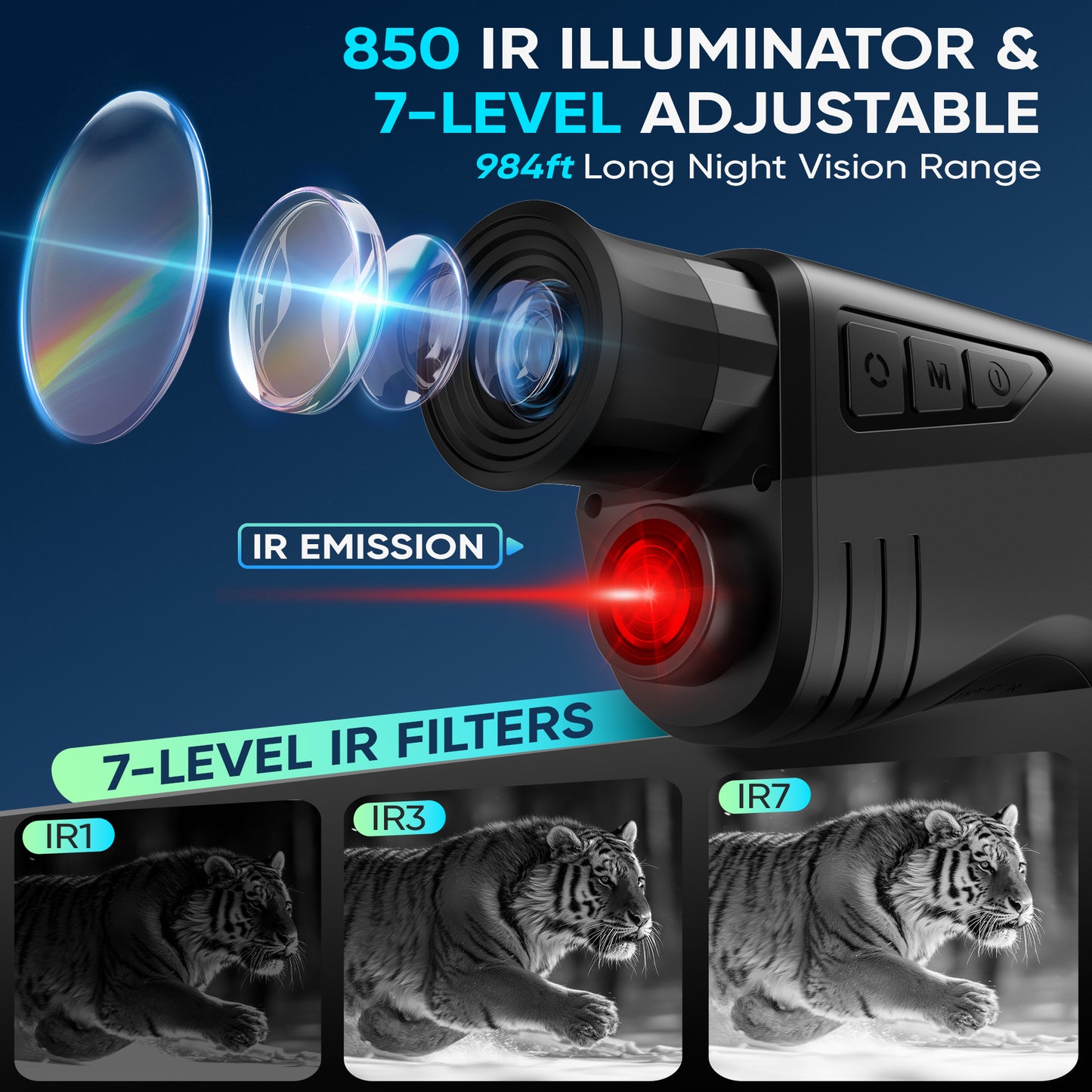 BNISE Night Vision Monocular for Adults and Kids, Night Vision Scope for 100% Darkness 16X Zoom Infrared Monocular Telescope for Camping, Wildlife Observation