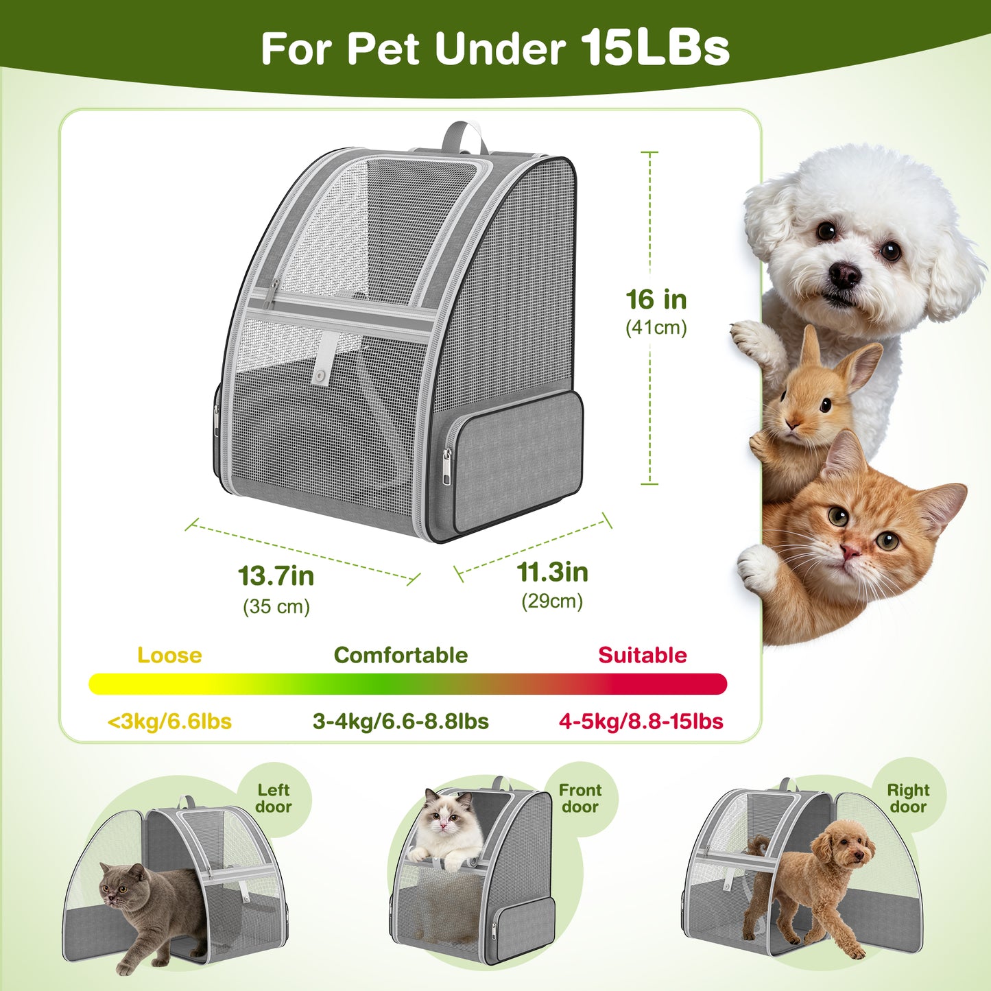 Cat Backpack Carrier Fully Ventilated-Pet Carrier Backpack for Cats and Small Dog Puppies up to15 lb