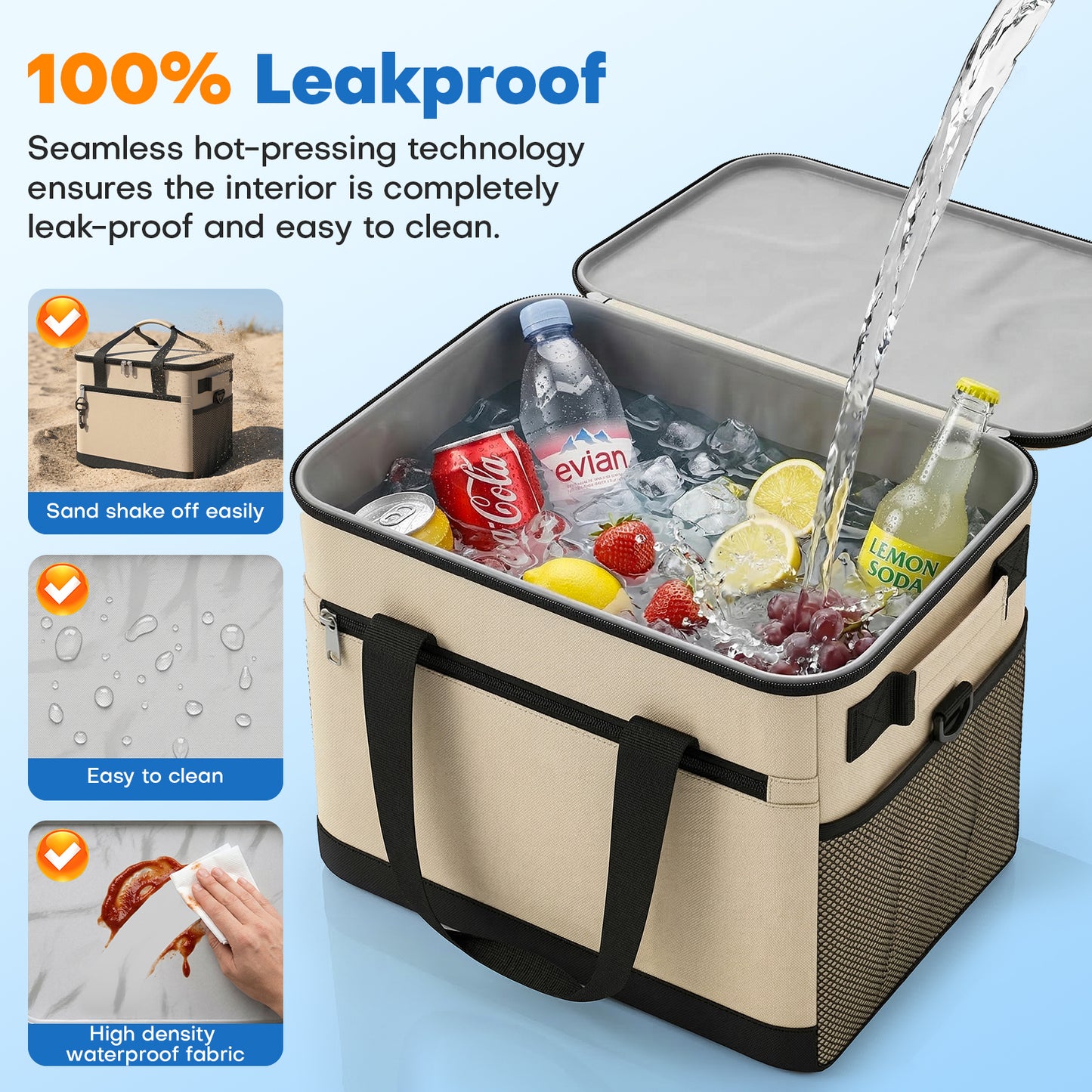 BNISE Insulated Cooler Bag, 24 Can/20L Leakproof Soft Sided Cooler with Shoulder Strap, Foldable Waterproof Tote for Camping Hiking Picnic Beach