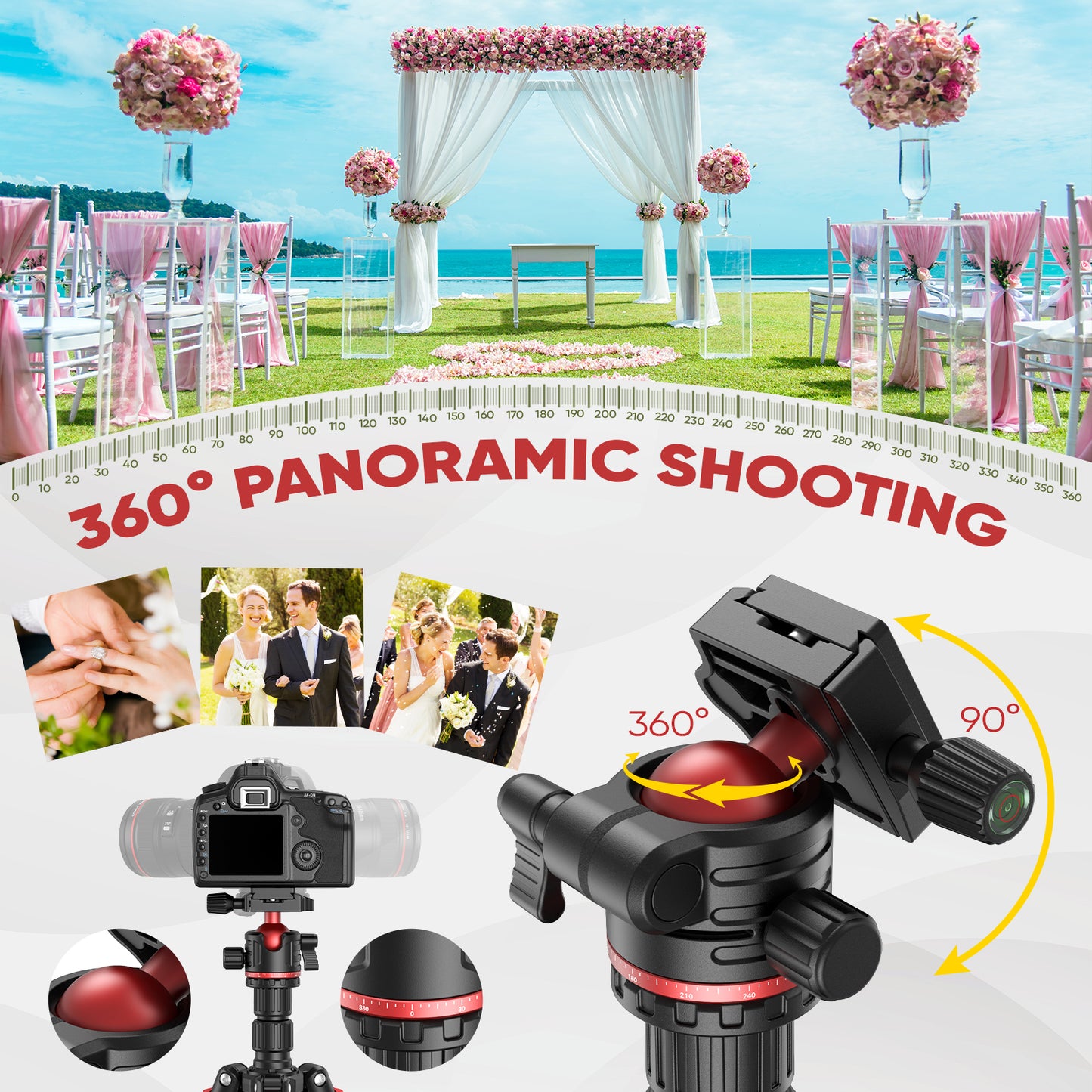 Camera Tripod, Quick-Setup Aluminum DSLR Tripod 67" Monopod-360° Panoramic Metal Ball Head-With Carry Bag,Portable Tripod Phone Adapters,Binoculars Adapters