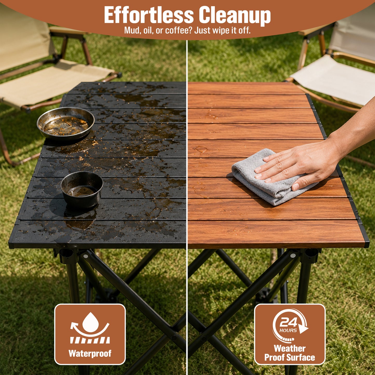 BNISE Folding Camping Table 141 lbs Capacity, Carbon Steel Portable Camp Table with Carry Bag, Lightweight Outdoor for Camping Picnic bbq Beach RV Travel