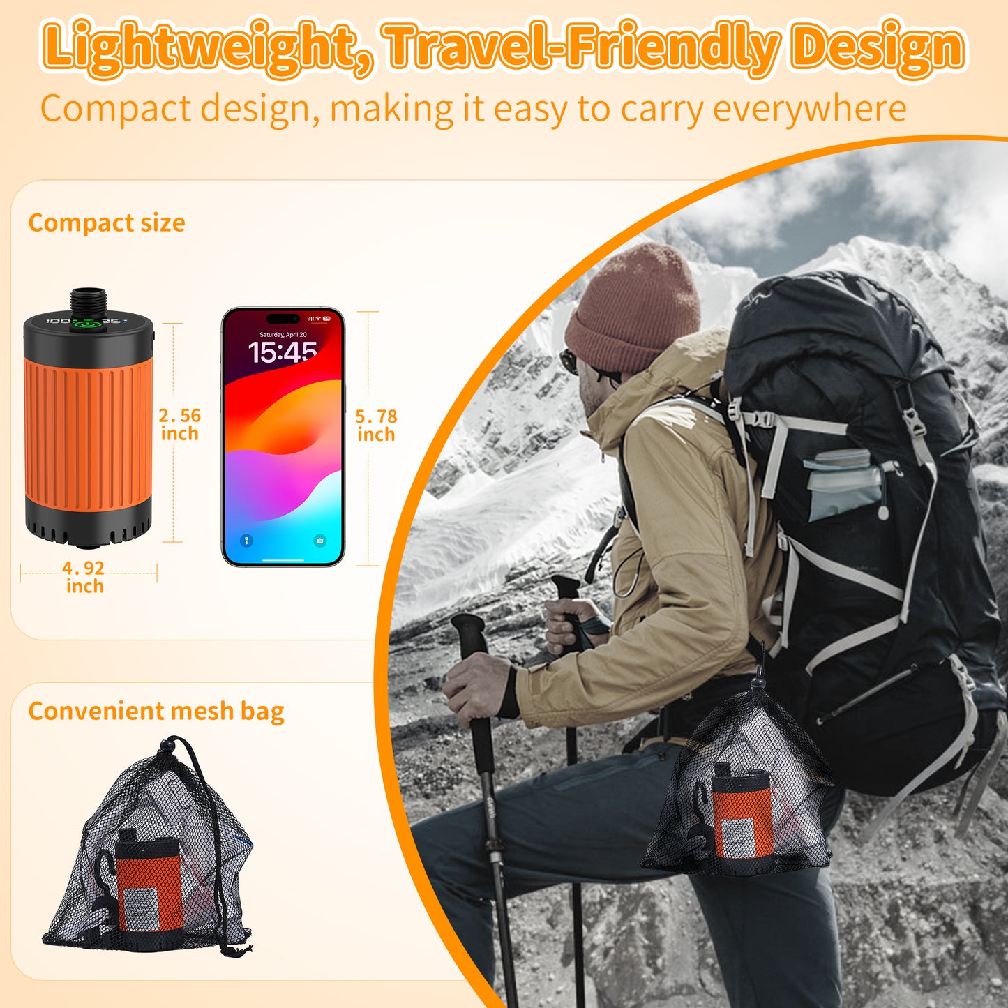 BNISE Portable Camping Shower, 6000mAh Rechargeable Shower Pump with Intelligent LED Display, 3 Spray Modes IPX7 Waterproof for Hiking Travel Pet Car