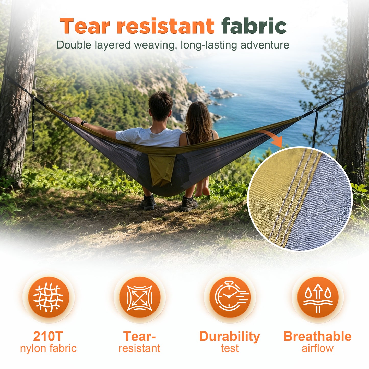 BNISE Double Camping Hammock, 660lbs Portable Nylon Hammock with Two Tree Straps and Carry Bag, Lightweight for Outdoor Camping Hiking Backpacking Travel