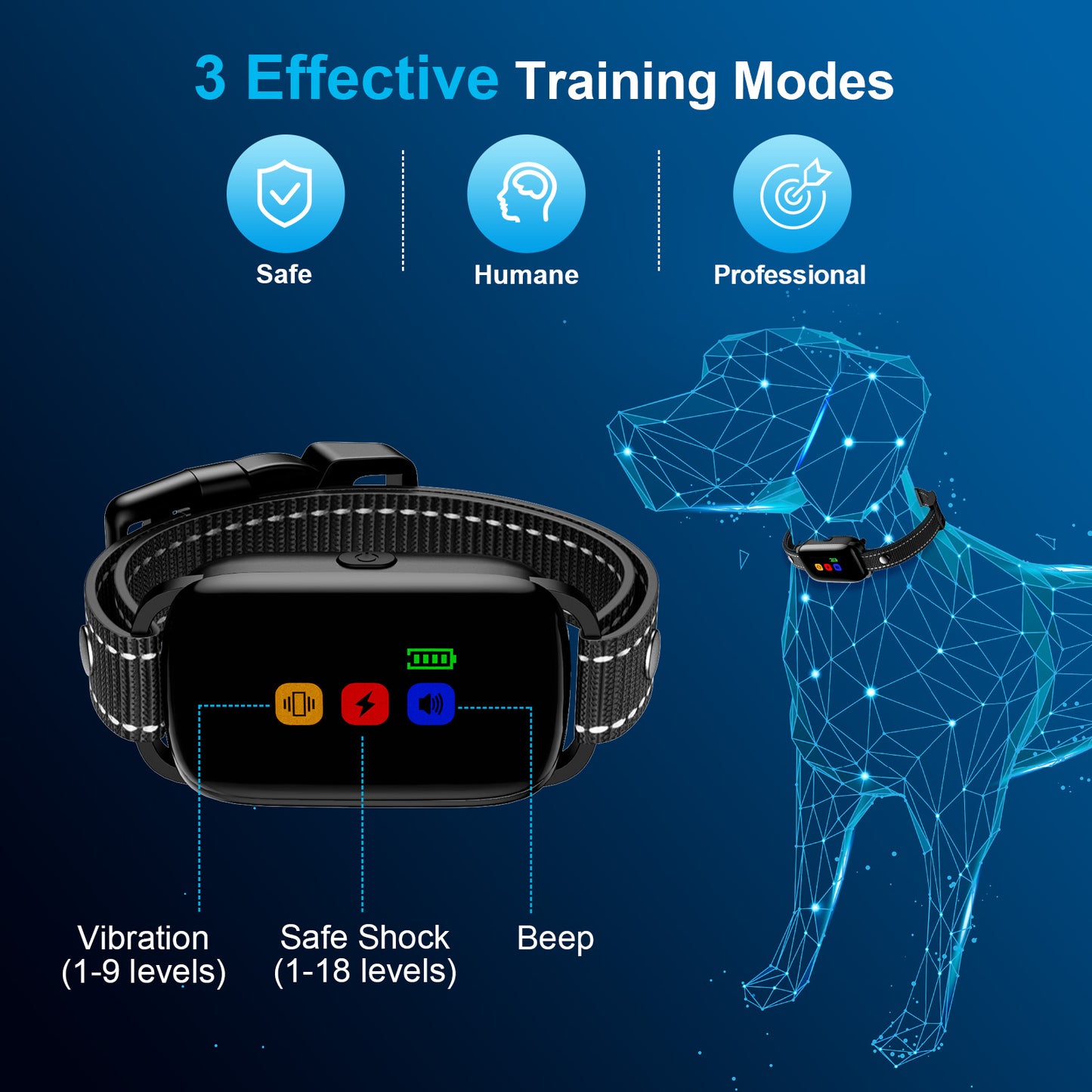 Dog Training Collar, 2 Dog Shock Collar with 3 Training Modes, Rechargeable Waterproof Electric Dog Collar for Small to large Dogs, Security Lock