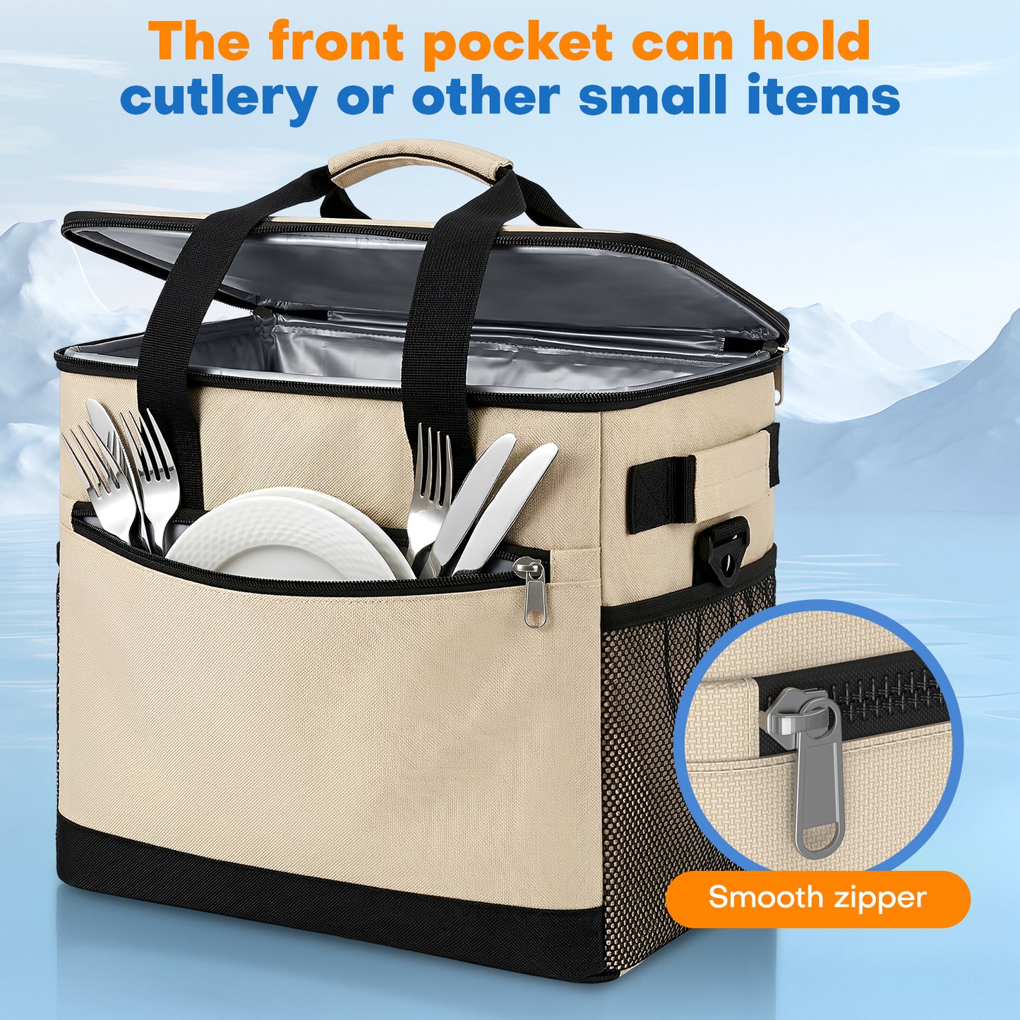BNISE Insulated Cooler Bag, 24 Can/20L Leakproof Soft Sided Cooler with Shoulder Strap, Foldable Waterproof Tote for Camping Hiking Picnic Beach
