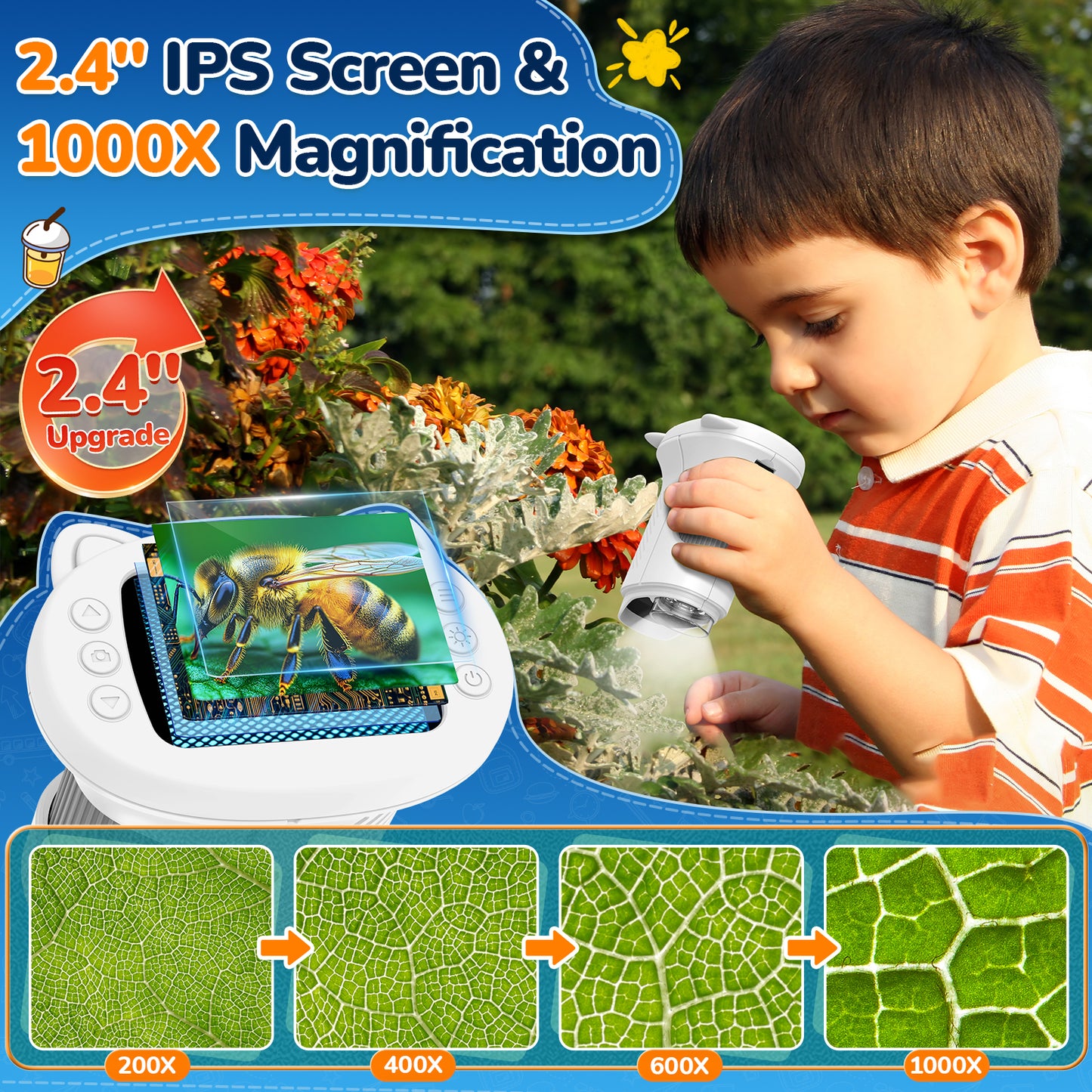 Microscope for Kids,-2.4" Screen, Handheld Digital Microscope with Slides Edu Science Kit Gift for Boys Girls STEM Toys