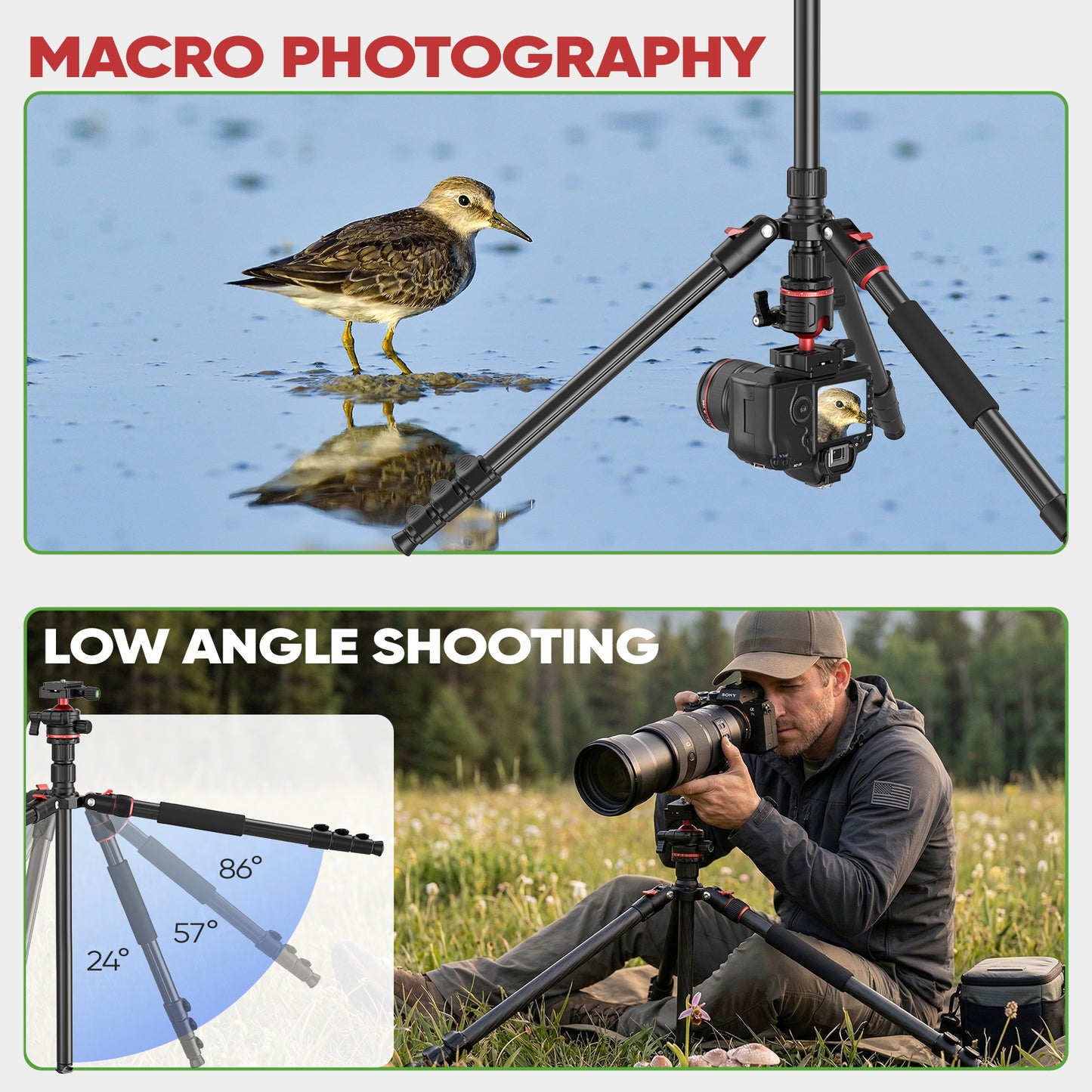 Camera Tripod, Quick-Setup Aluminum DSLR Tripod 67" Monopod-360° Panoramic Metal Ball Head-With Carry Bag,Portable Tripod Phone Adapters,Binoculars Adapters