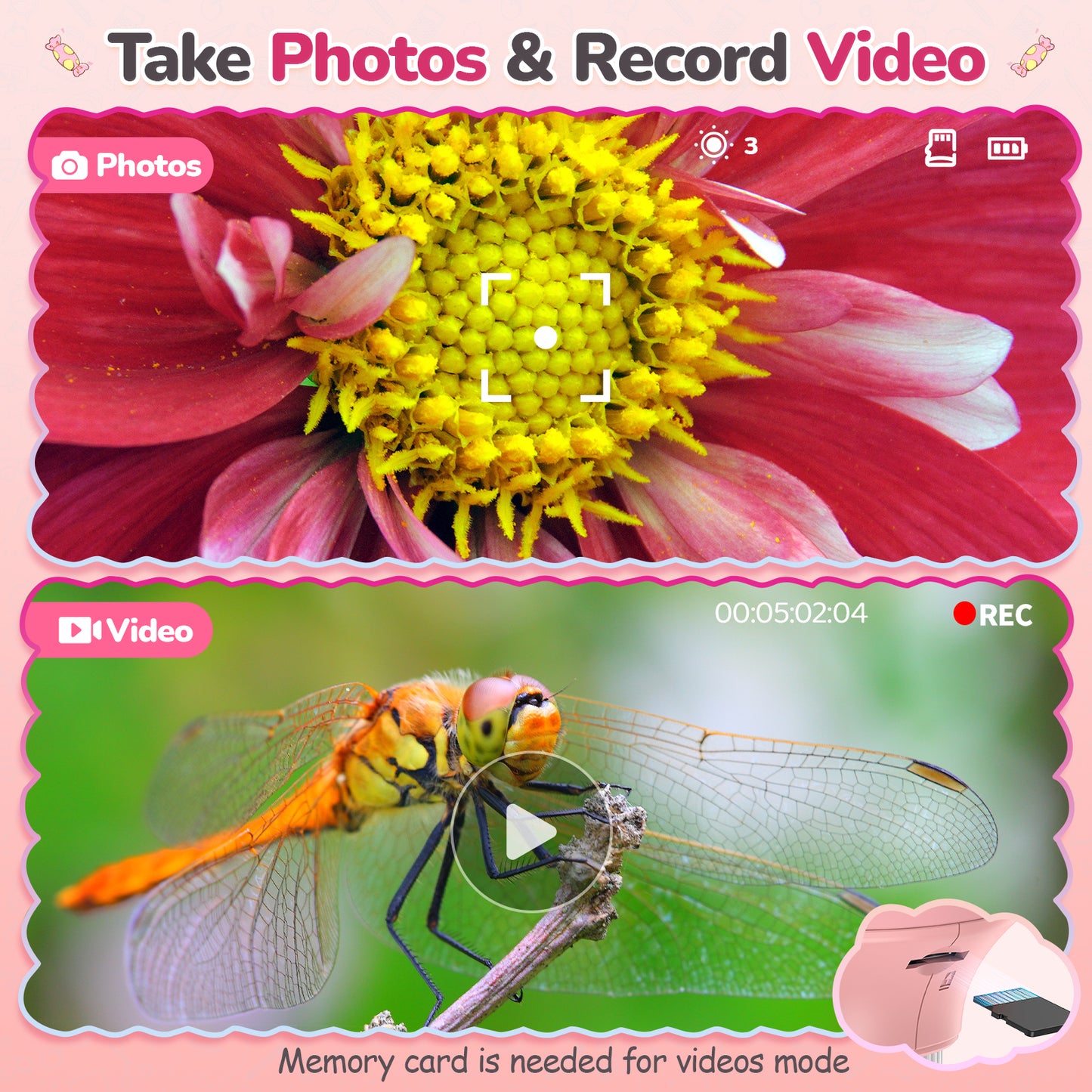 Handheld Microscope for Kids with 2.4" Large Screen, STEM Science Toy Digital Microscope for Boys and Girls Edu Science Kit Gift for Kids-Pink