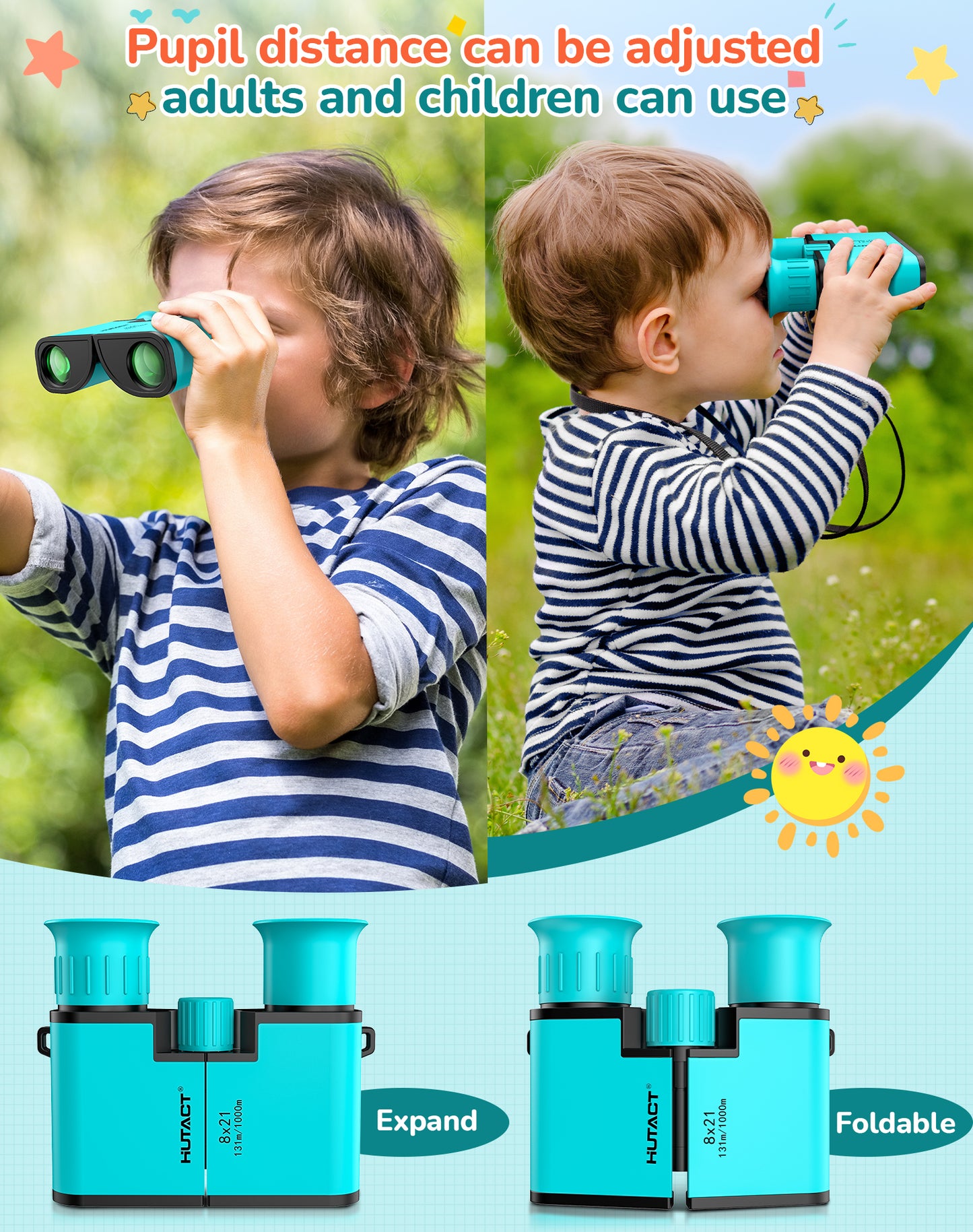 BNISE Kids Binoculars for Ages 6–12, Compact 8x21 Binoculars for Bird Watching and Outdoor Exploration, Small Binoculars with BAK4 Optics, Carry Bag & Neck Strap (Green)