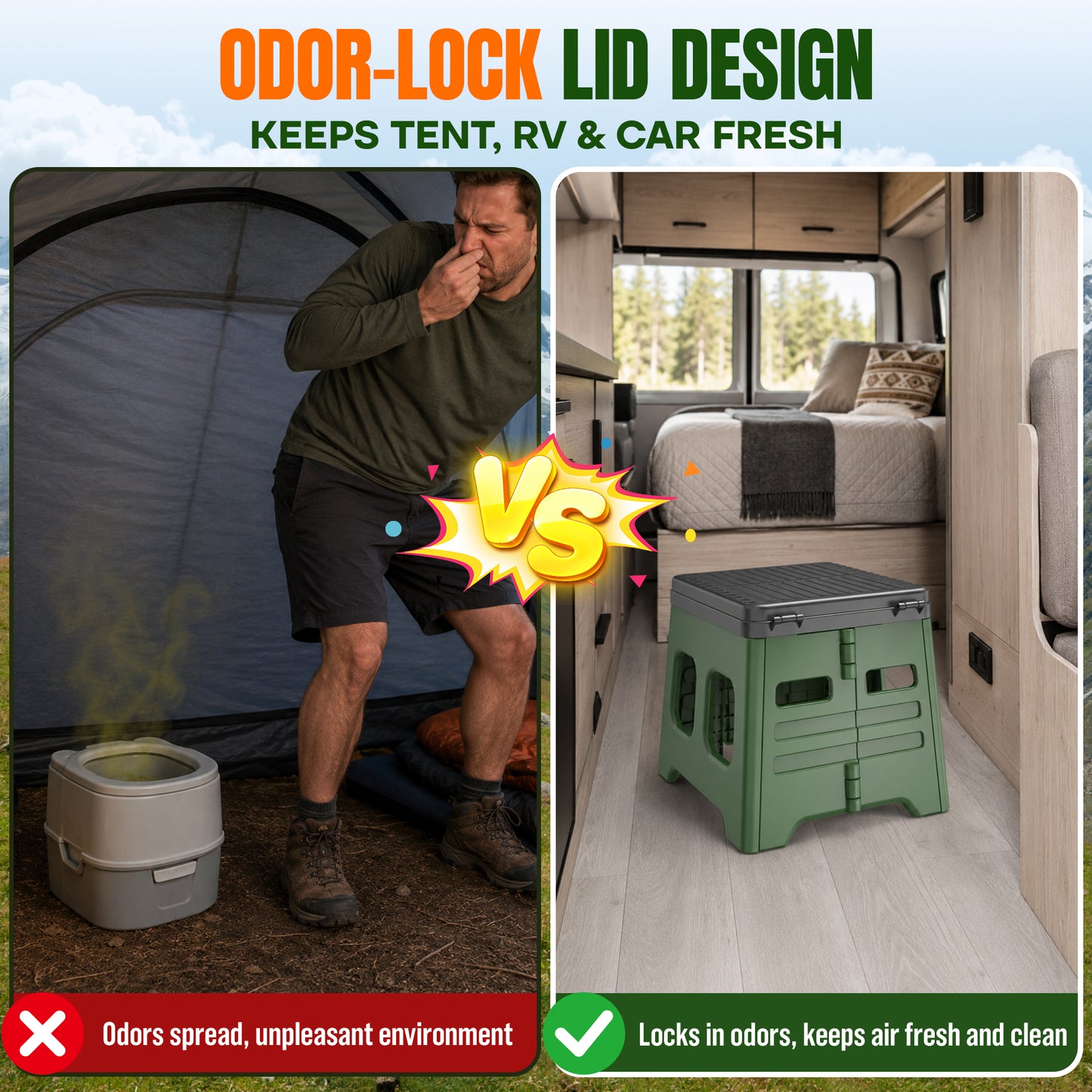BNISE Portable Camping Toilet with Lid, 330Lbs Folding Toilet with Garbage Bag & Storage Bag, Outdoor Adults Travel Potty for for Camping, RV, Beach, Hiking & Emergency Use