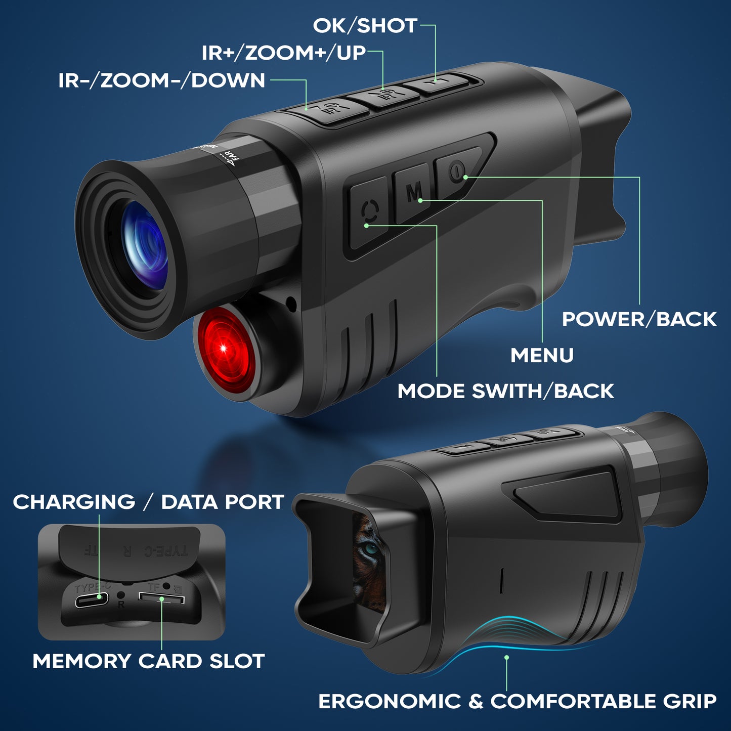BNISE Night Vision Monocular for Adults and Kids, Night Vision Scope for 100% Darkness 16X Zoom Infrared Monocular Telescope for Camping, Wildlife Observation