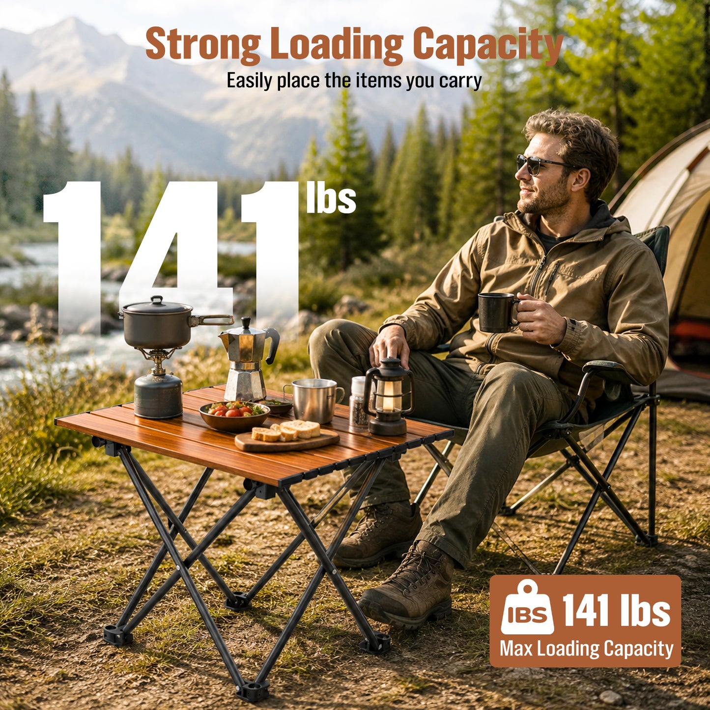 BNISE Folding Camping Table 141 lbs Capacity, Carbon Steel Portable Camp Table with Carry Bag, Lightweight Outdoor for Camping Picnic bbq Beach RV Travel