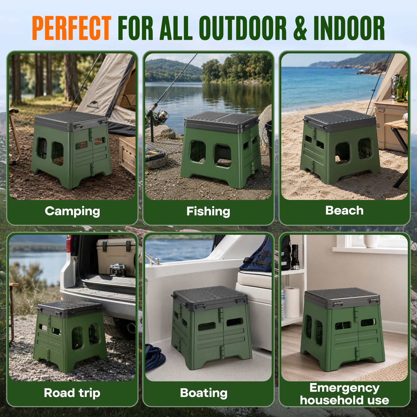 BNISE Portable Camping Toilet with Lid, 330Lbs Folding Toilet with Garbage Bag & Storage Bag, Outdoor Adults Travel Potty for for Camping, RV, Beach, Hiking & Emergency Use