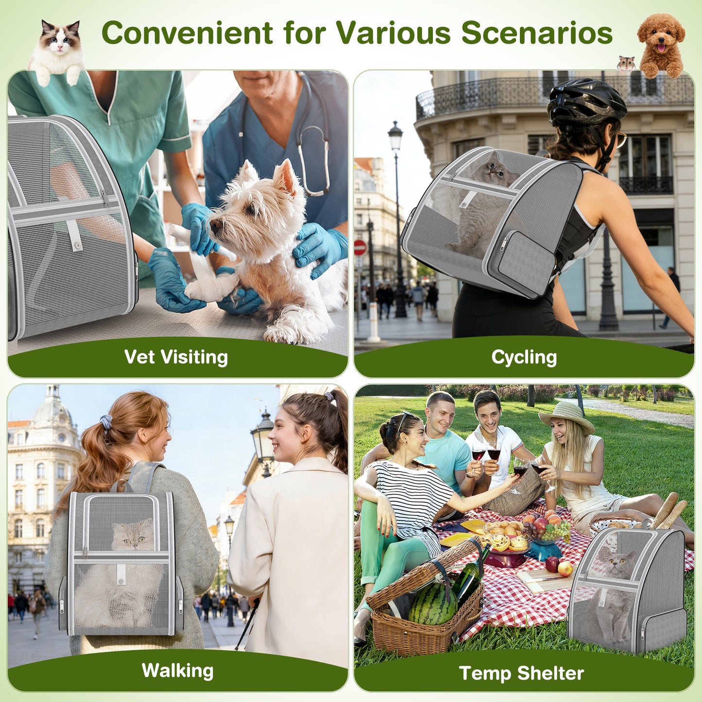 Cat Backpack Carrier Fully Ventilated-Pet Carrier Backpack for Cats and Small Dog Puppies up to15 lb