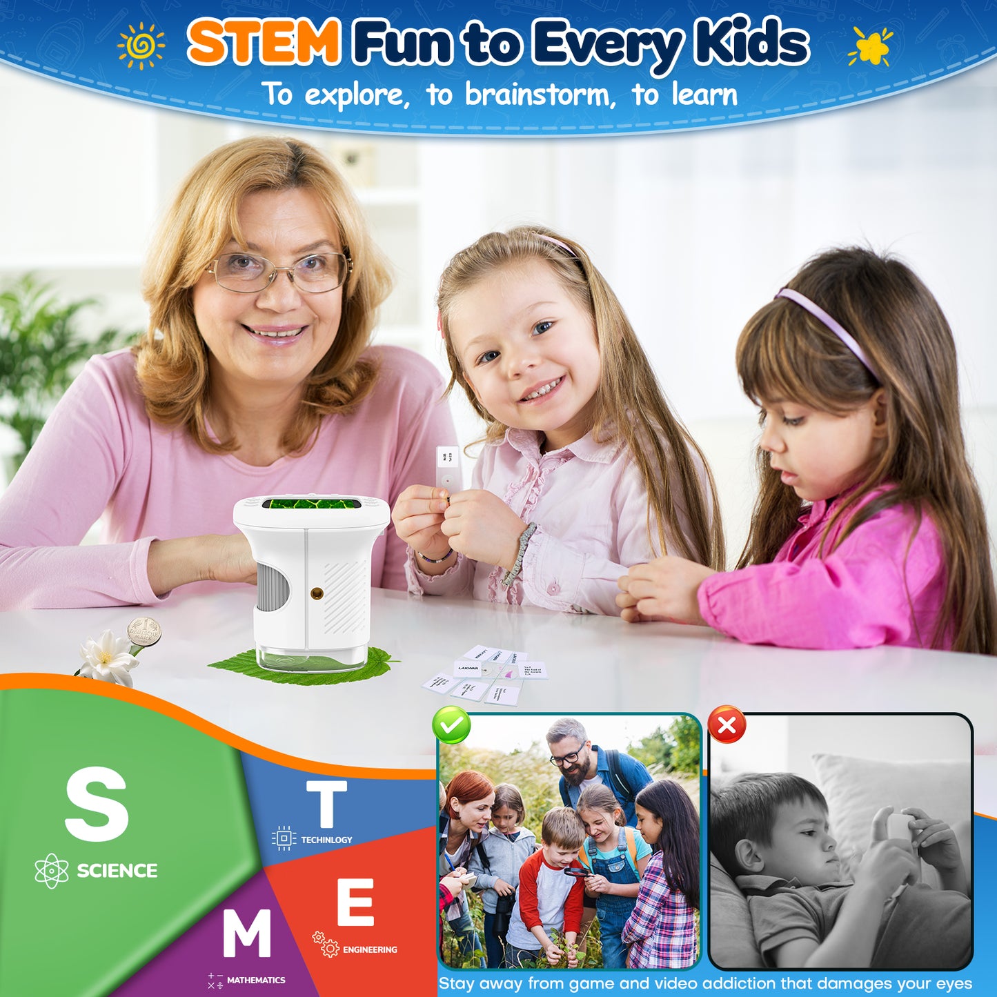 Microscope for Kids,-2.4" Screen, Handheld Digital Microscope with Slides Edu Science Kit Gift for Boys Girls STEM Toys