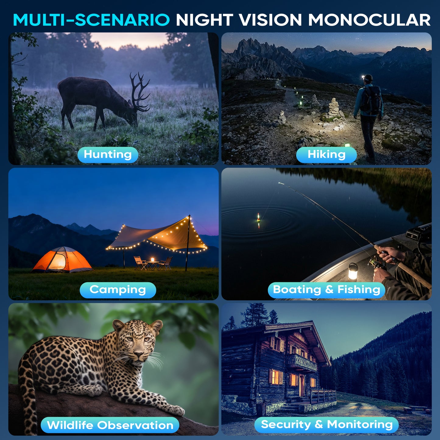 BNISE Night Vision Monocular for Adults and Kids, Night Vision Scope for 100% Darkness 16X Zoom Infrared Monocular Telescope for Camping, Wildlife Observation