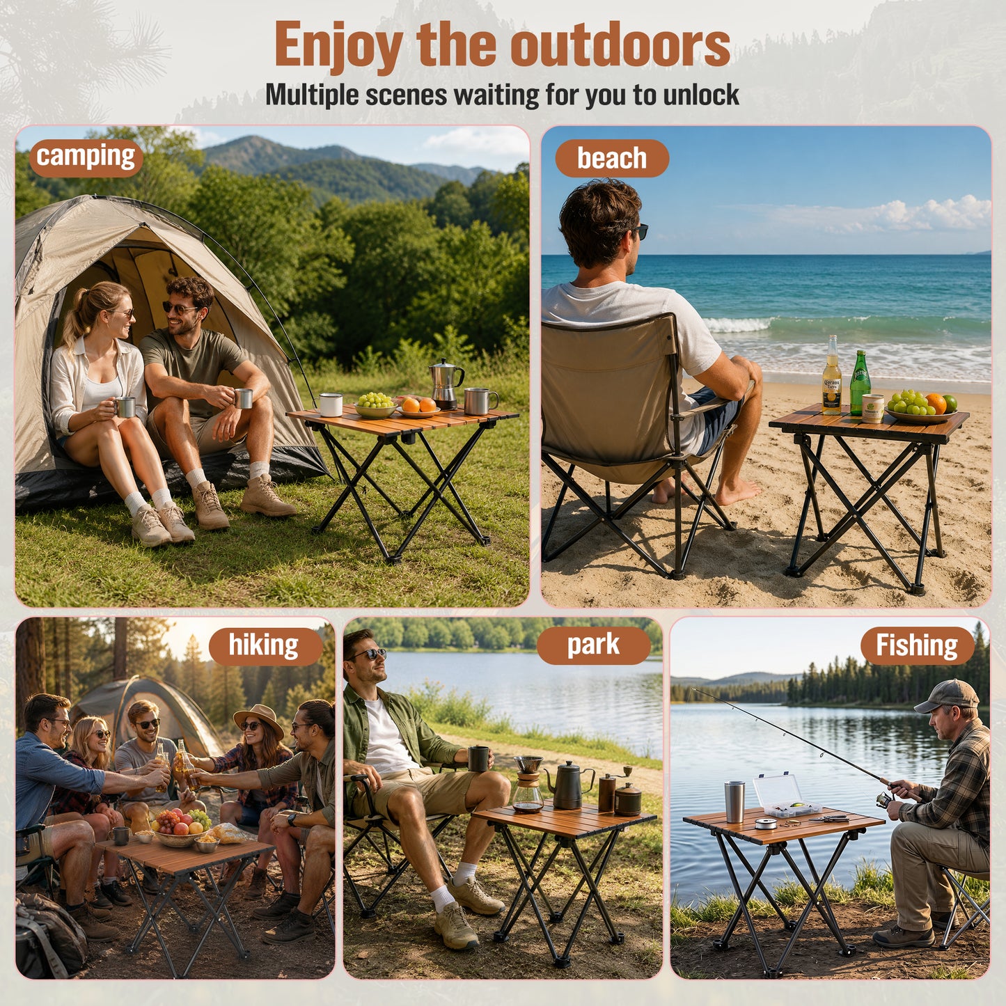 BNISE Folding Camping Table 141 lbs Capacity, Carbon Steel Portable Camp Table with Carry Bag, Lightweight Outdoor for Camping Picnic bbq Beach RV Travel