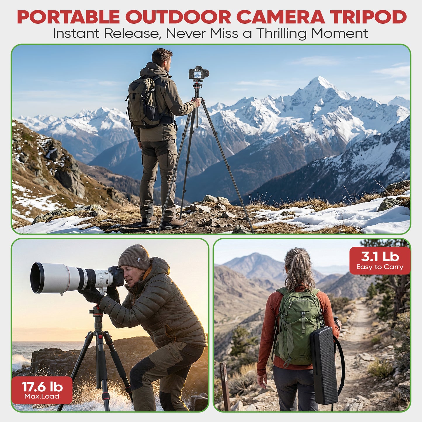 Camera Tripod, Quick-Setup Aluminum DSLR Tripod 67" Monopod-360° Panoramic Metal Ball Head-With Carry Bag,Portable Tripod Phone Adapters,Binoculars Adapters