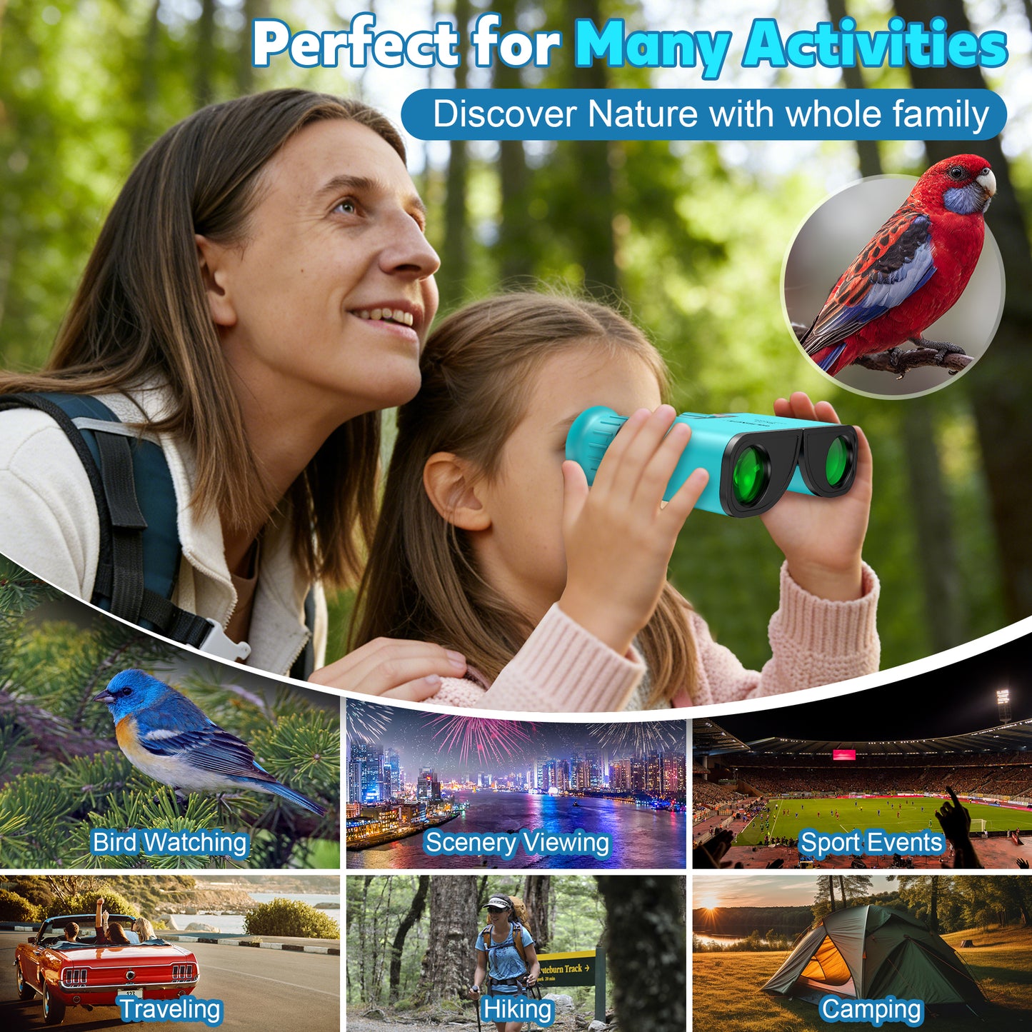BNISE Kids Binoculars, 8x21 Compact Optics High Resolution BAK4 Prism FMC Lens, Shockproof Outdoor Bird Watching Binoculars for Kids Ages 6-12, Green