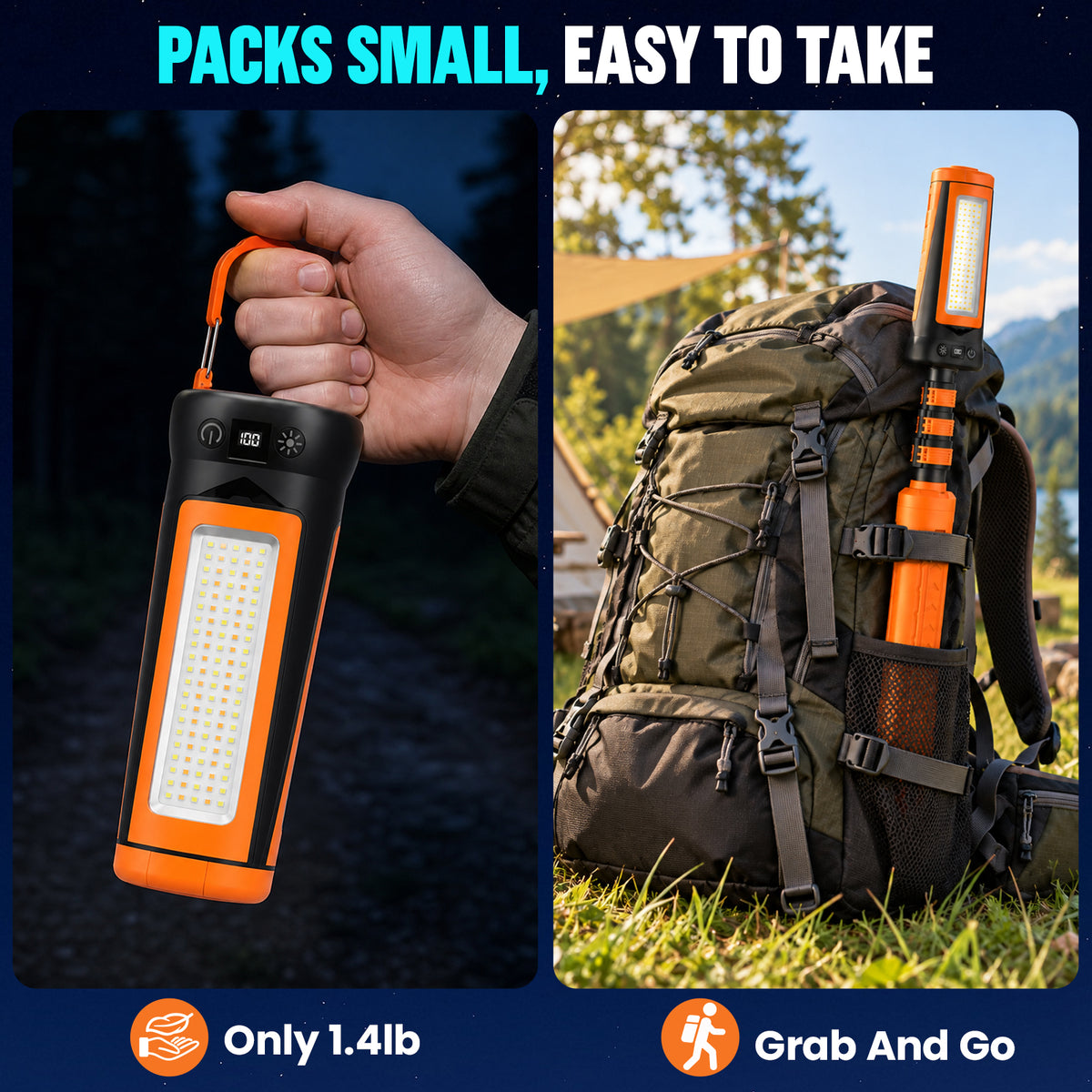 Telescopic Camping Light with 80'' Stand, Solar Rechargeable Work Lantern with 3 Rotatable LED Panels, 7 Light Modes, Magnetic Base & Hook for Camping, Tent, Emergency, Fishing