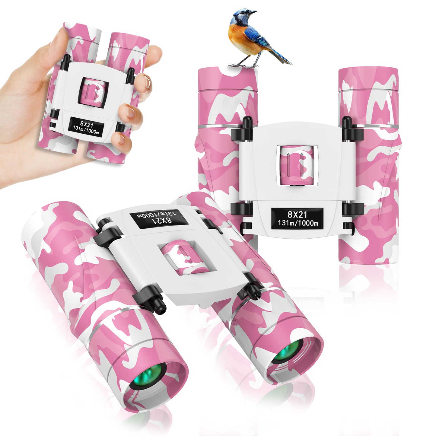 BNISE Small Binoculars for Adult and Kids, 8x21 Compact Binoculars for Bird Watching and Hunting Hiking Mini Kids Binoculars Boys Girls-Blue