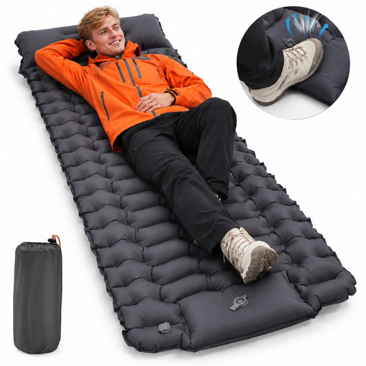 BNISE Sleeping Pad for Camping, 330 lbs Capacity, 27" Extra Wide, Built-in Foot Pump & 5" Pillow, Camping Pad for Hiking, Backpacking & Travel