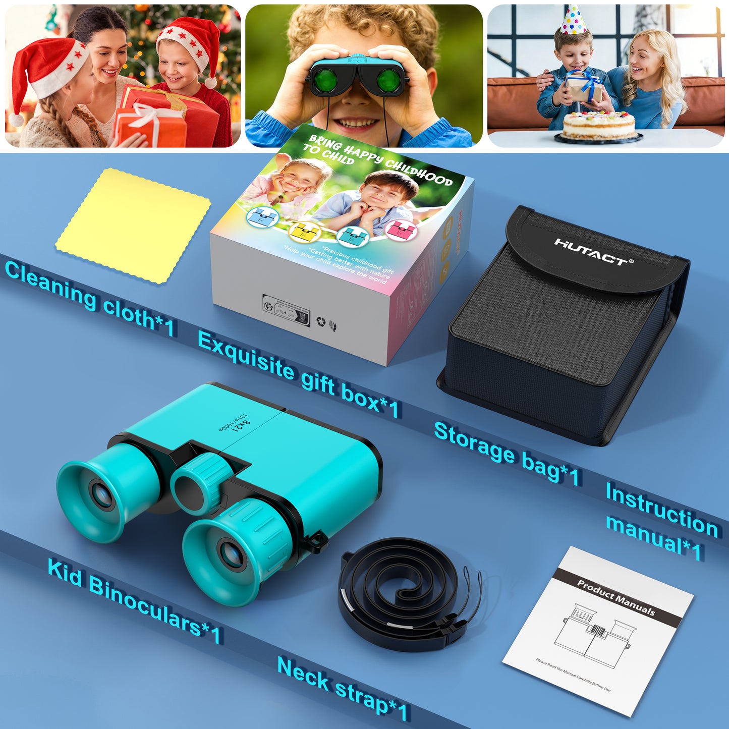 BNISE Kids Binoculars, 8x21 Compact Optics High Resolution BAK4 Prism FMC Lens, Shockproof Outdoor Bird Watching Binoculars for Kids Ages 6-12, Green