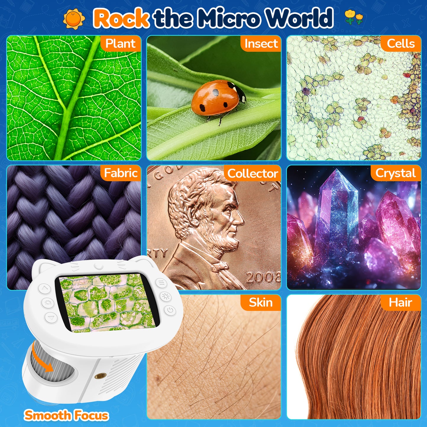 Microscope for Kids,-2.4" Screen, Handheld Digital Microscope with Slides Edu Science Kit Gift for Boys Girls STEM Toys