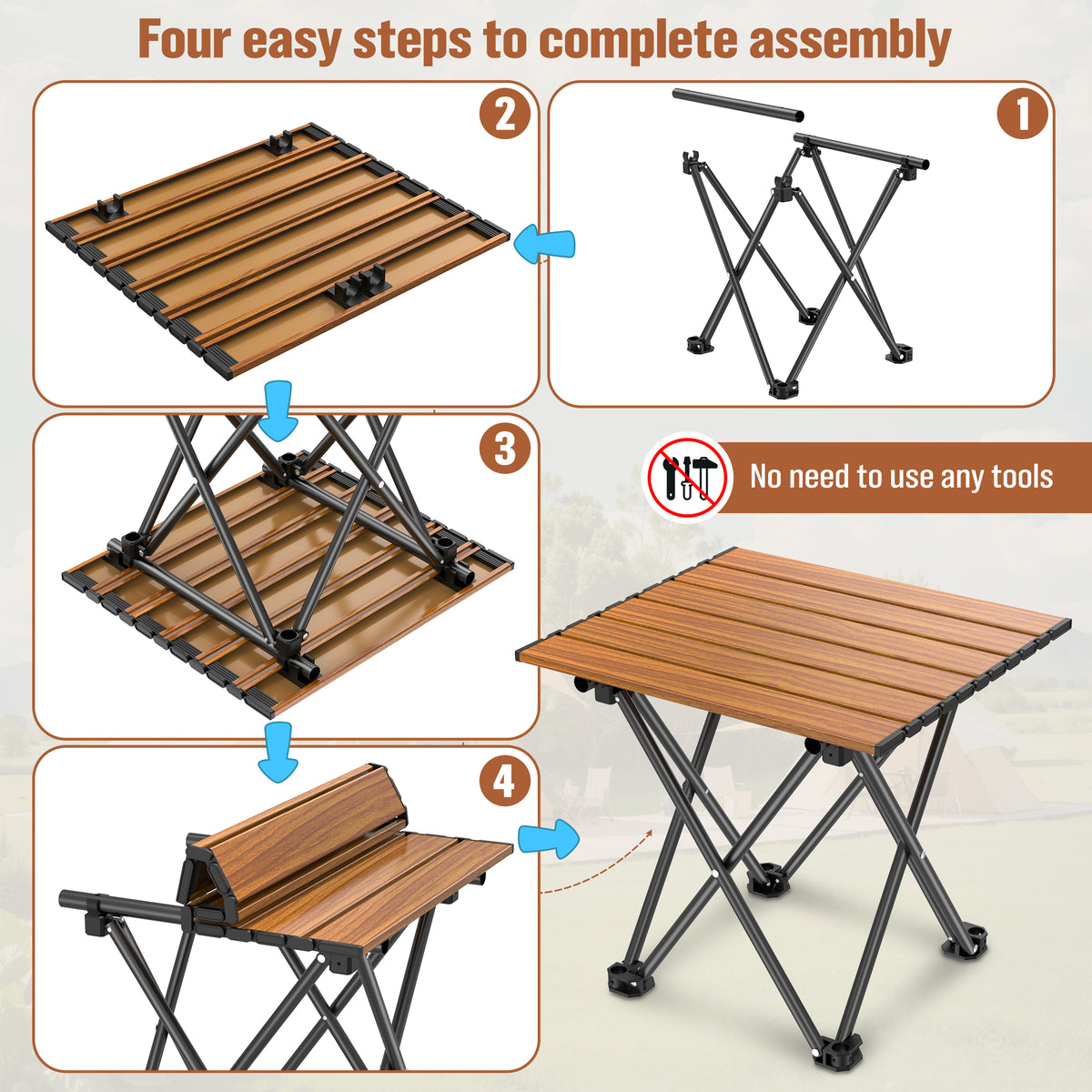 BNISE Folding Camping Table 141 lbs Capacity, Carbon Steel Portable Camp Table with Carry Bag, Lightweight Outdoor for Camping Picnic bbq Beach RV Travel