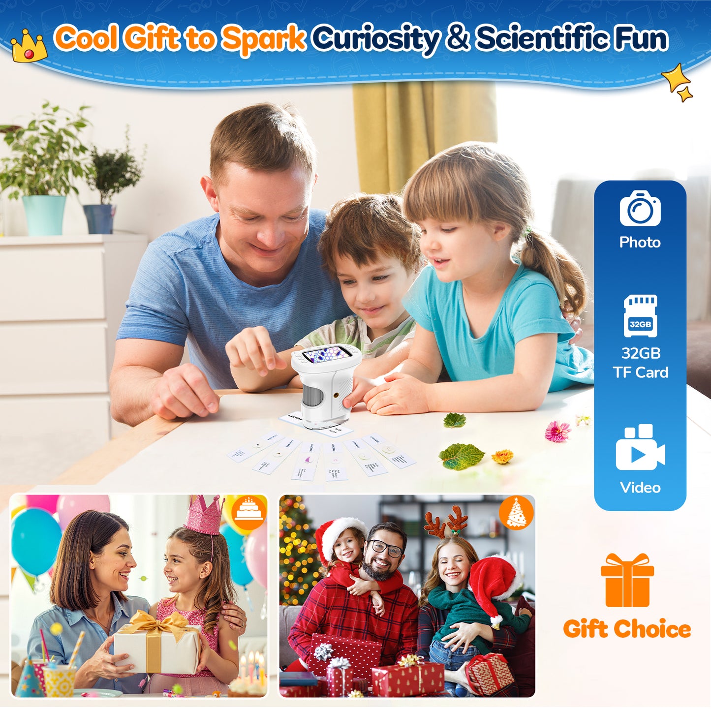Microscope for Kids,-2.4" Screen, Handheld Digital Microscope with Slides Edu Science Kit Gift for Boys Girls STEM Toys