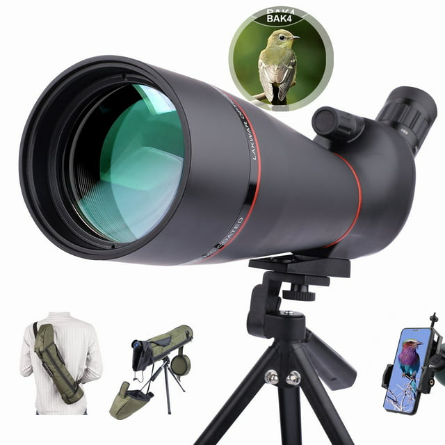 LAKWAR Spotting Scopes for Target Shooting,20-60x80 Waterproof HD BAK4 Angled Telescope with Tripod,Smart Phone Adapte, Optics Zoom Spotting Scopes for Bird Watching,Wildlife Scenery