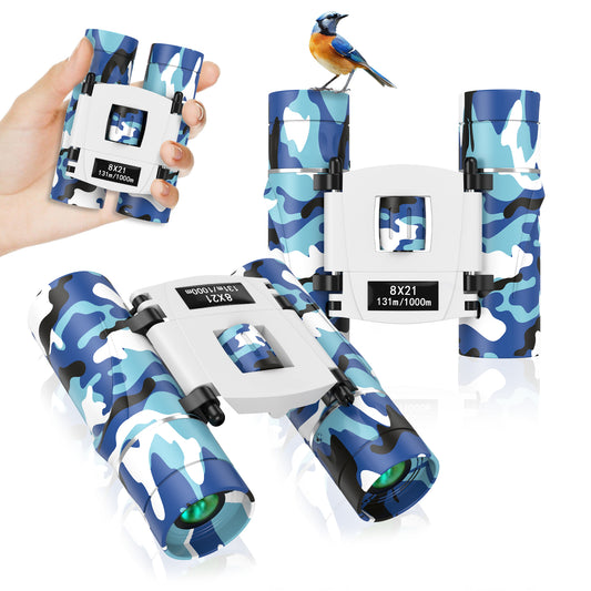 BNISE Small Binoculars for Adult and Kids, 8x21 Compact Binoculars for Bird Watching and Hunting Hiking Mini Kids Binoculars Boys Girls-Blue