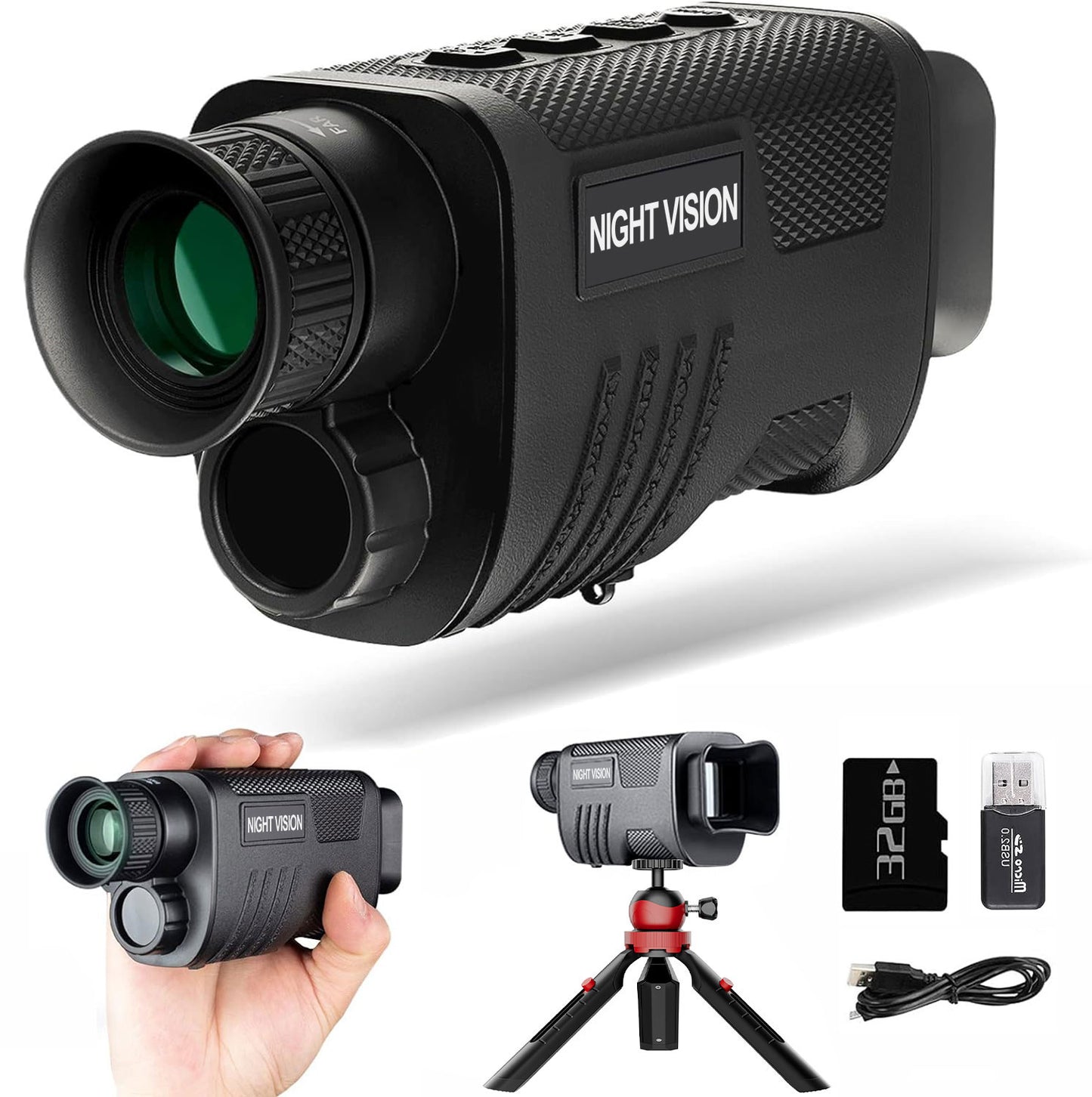 Night Vision Monocular, 8X Digital Zoom, 100% Darkness Infrared Night Vision Monocular for Adult Hunting Camping, 32G