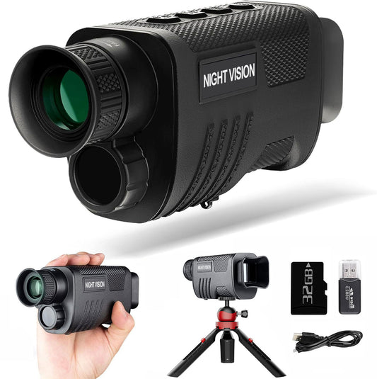 Night Vision Monocular, 8X Digital Zoom, 100% Darkness Infrared Night Vision Monocular for Adult Hunting Camping, 32G