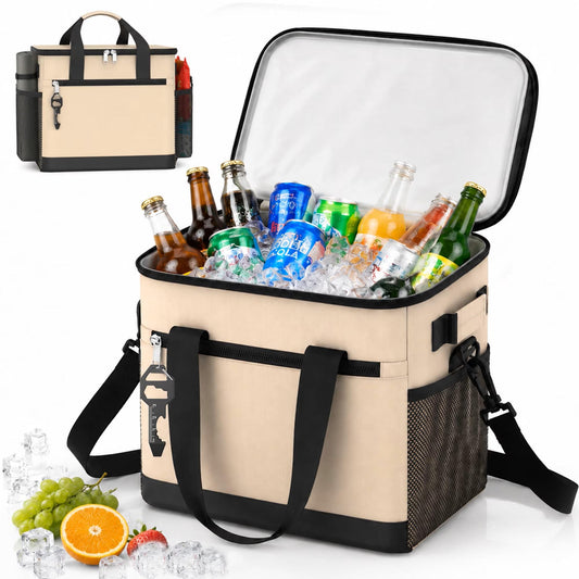 BNISE Insulated Cooler Bag, 24 Can/20L Leakproof Soft Sided Cooler with Shoulder Strap, Foldable Waterproof Tote for Camping Hiking Picnic Beach