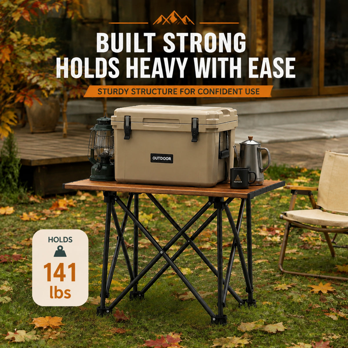 BNISE Folding Camping Table 141 lbs Capacity, Carbon Steel Portable Camp Table with Carry Bag, Lightweight Outdoor for Camping Picnic bbq Beach RV Travel