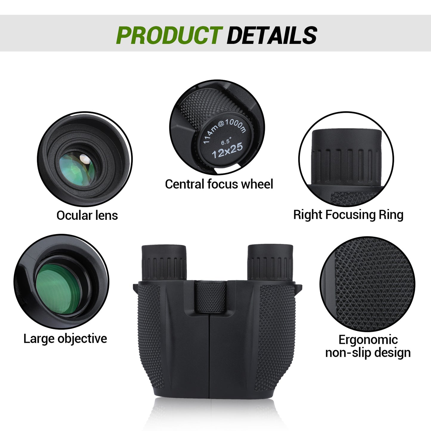 BNISE 12x25 Compact Binoculars for Adults, High Power HD Folding Pocket Binoculars for Bird Watching, Hunting, Concerts