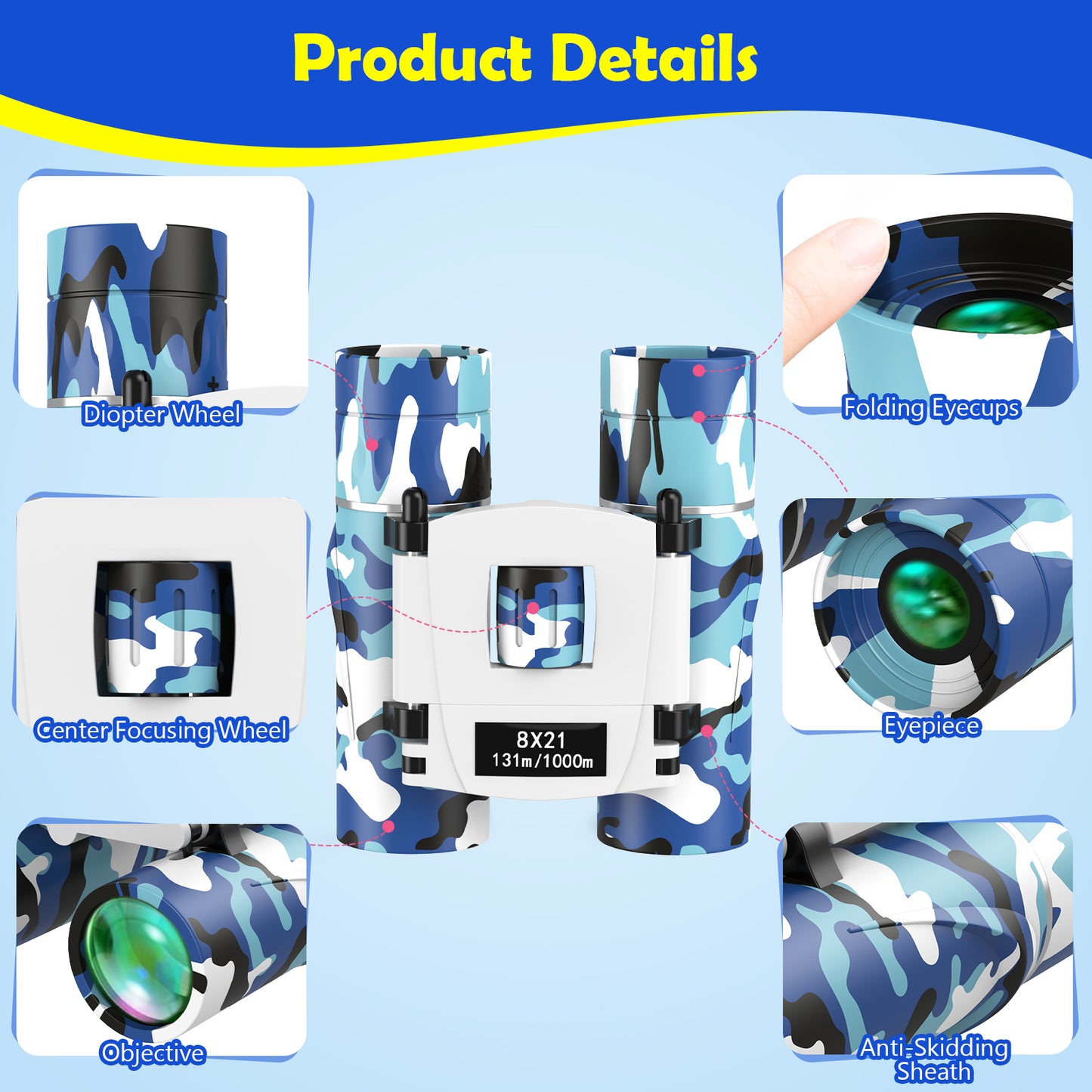 BNISE Small Binoculars for Adult and Kids, 8x21 Compact Binoculars for Bird Watching and Hunting Hiking Mini Kids Binoculars Boys Girls-Blue