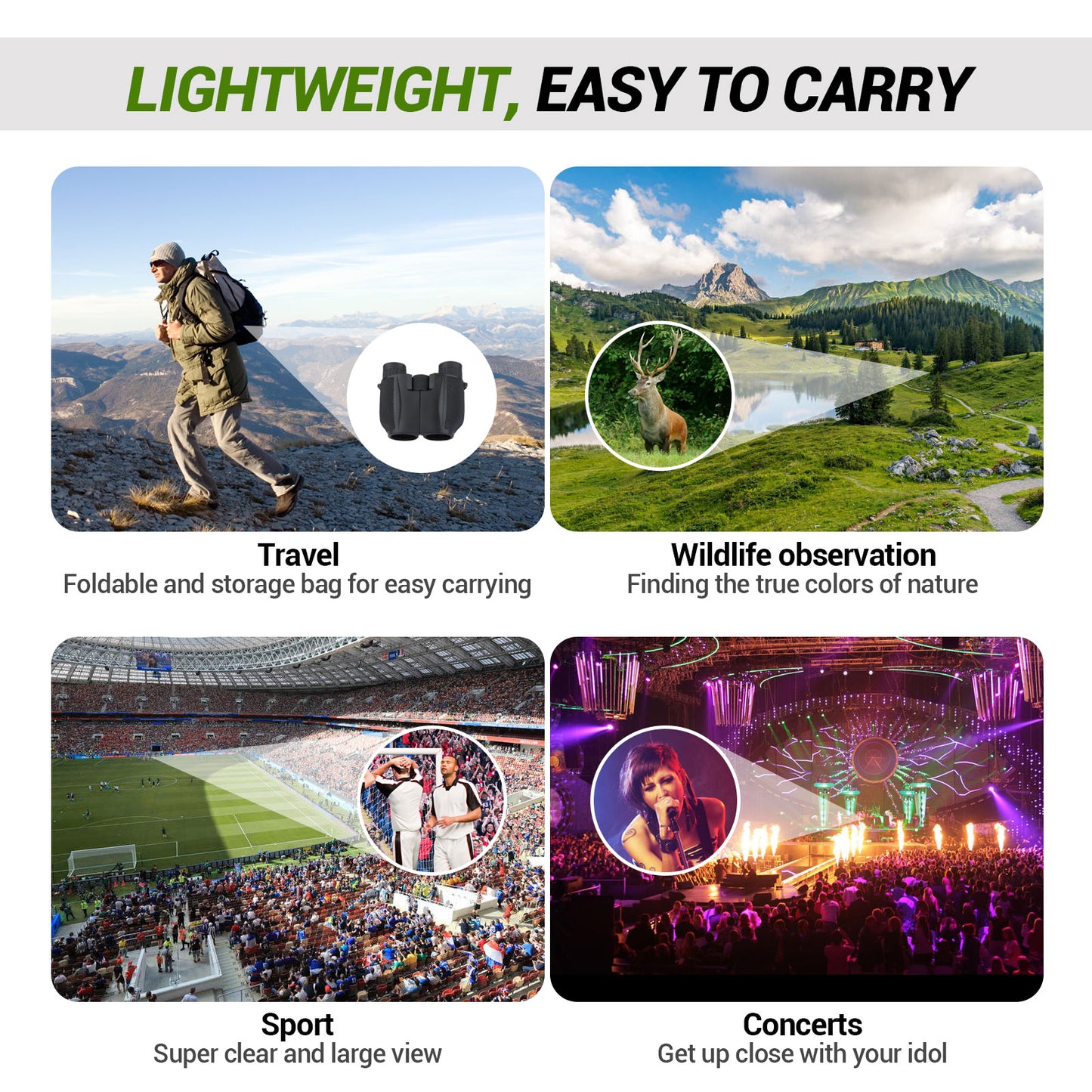 BNISE 12x25 Compact Binoculars for Adults, High Power HD Folding Pocket Binoculars for Bird Watching, Hunting, Concerts
